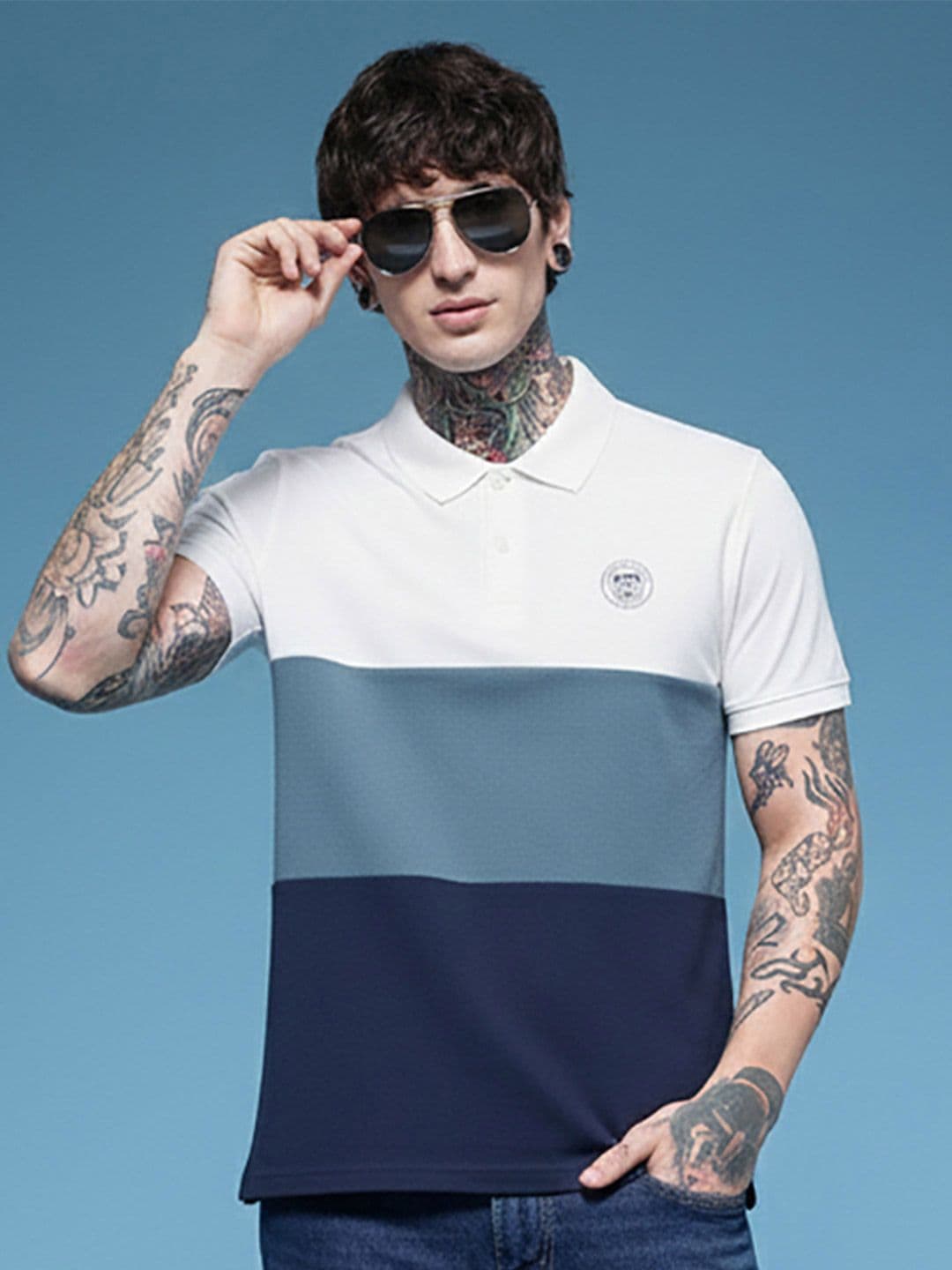 OGEN Men Brand Logo Colourblocked Polo Collar T-shirt - view 1