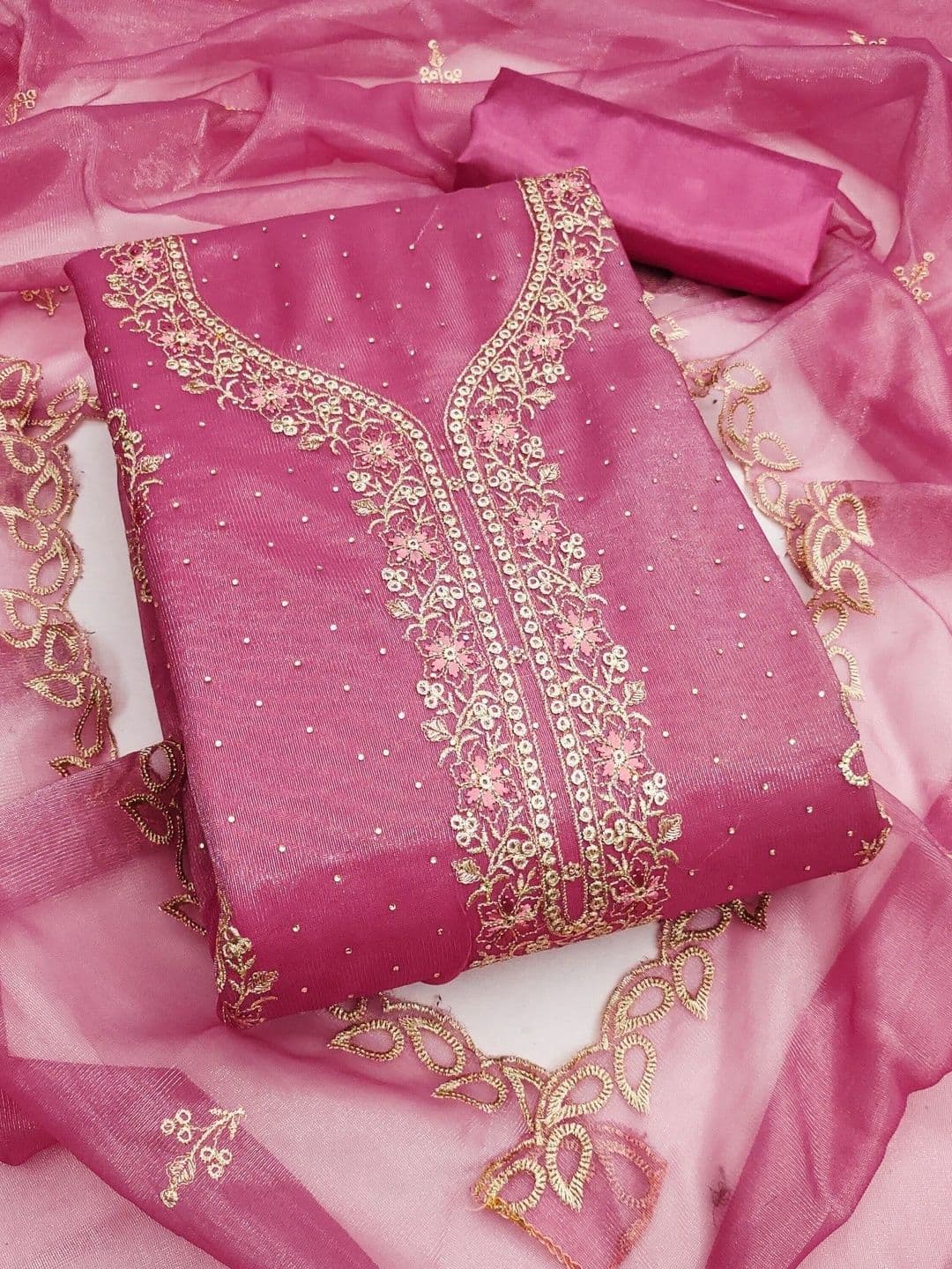 KALINI Embroidered Organza Unstitched Dress Material - view 1