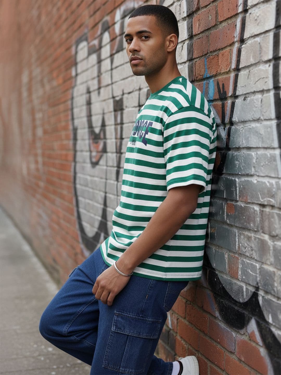 The Roadster Life Co. Striped Drop-Shoulder Sleeves Relaxed Fit T-shirt - view 1