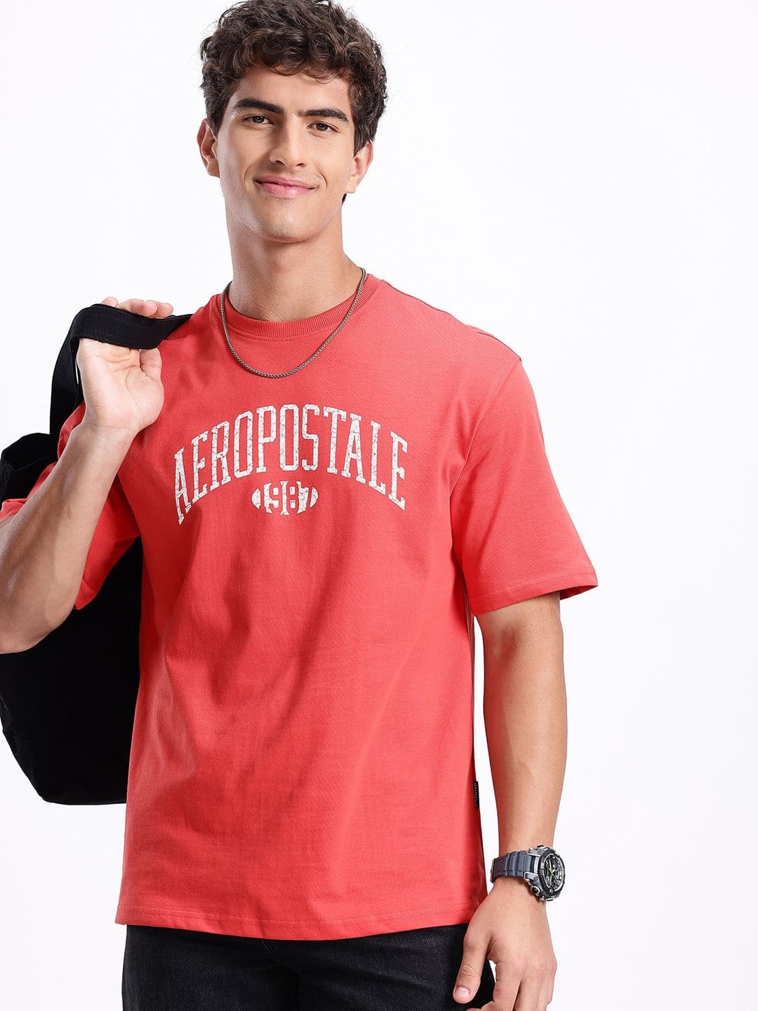 Aeropostale Brand Logo Printed Drop-Shoulder Sleeves Pure Cotton Relaxed Fit T-shirt - view 1