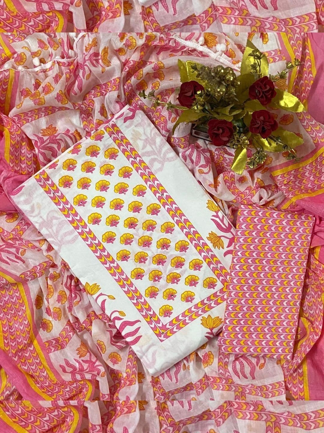 EJS Printed Pure Cotton Unstitched Dress Material - view 1