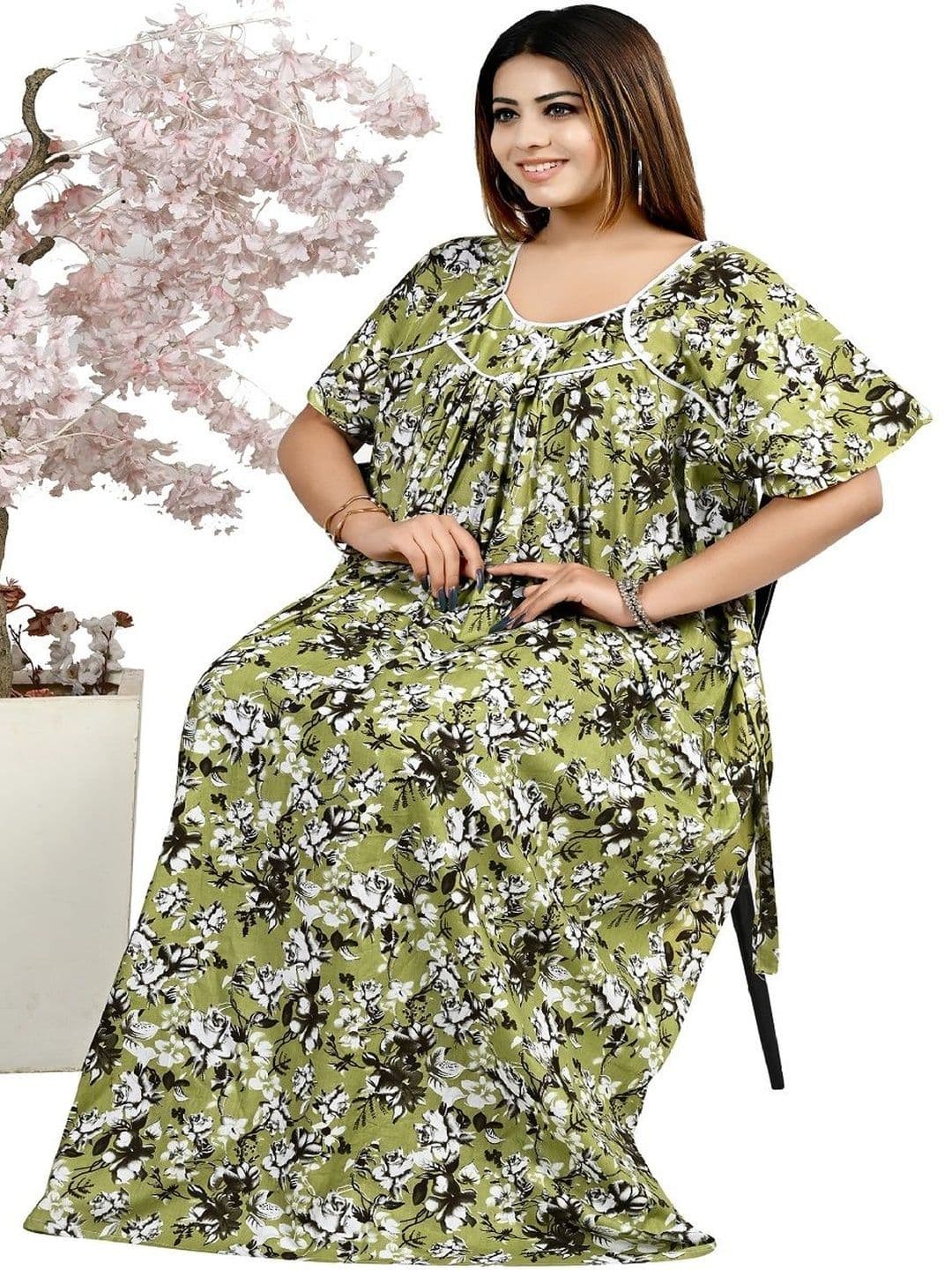 Bindass Female Collection Plus Size Women Printed Cotton Nightdress - view 1
