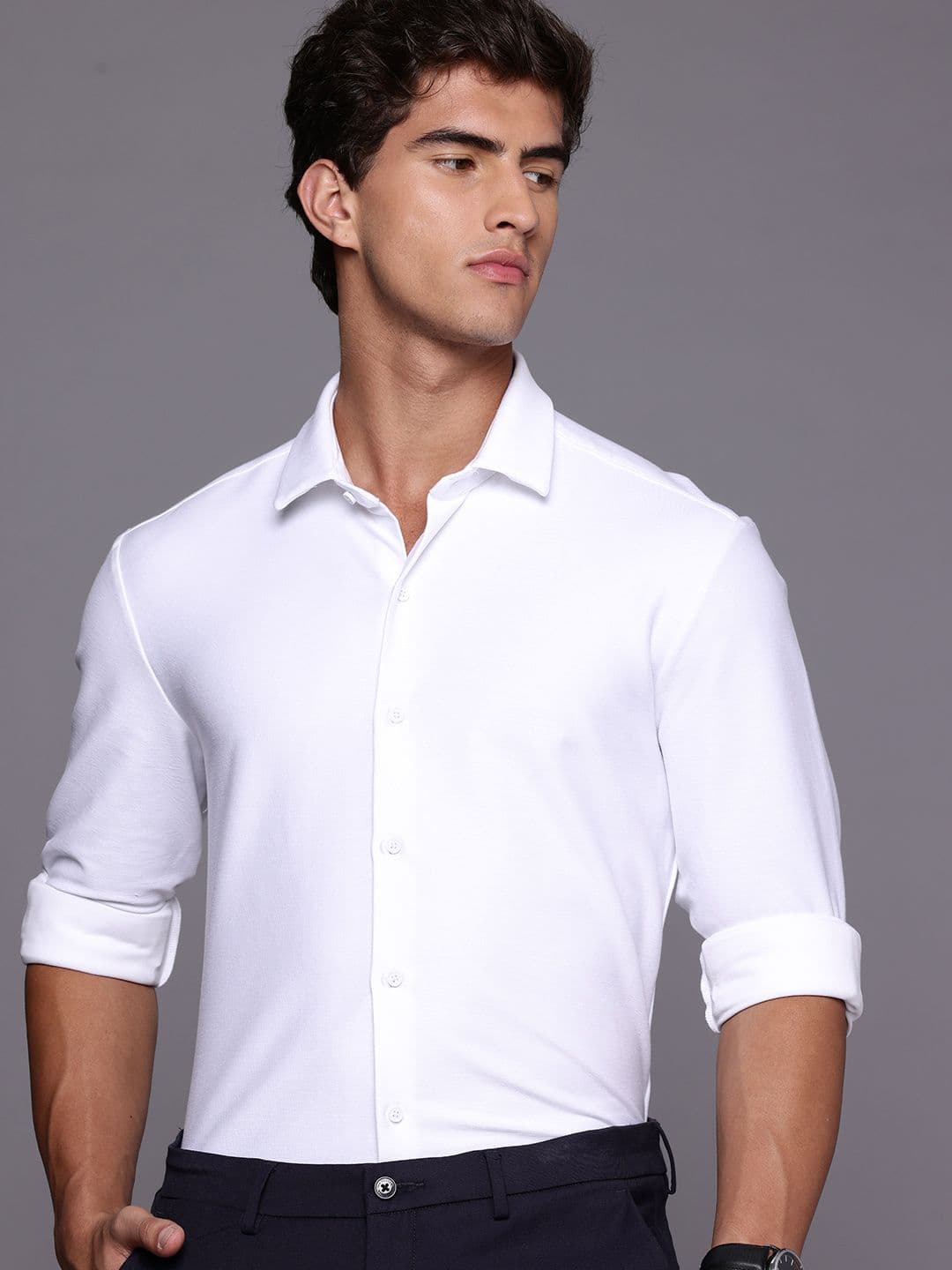 Louis Philippe Ath.Work Louis Philippe Mens Slim Fit Performance Knit Young formal Shirt with 360 Degree Stretch - view 1