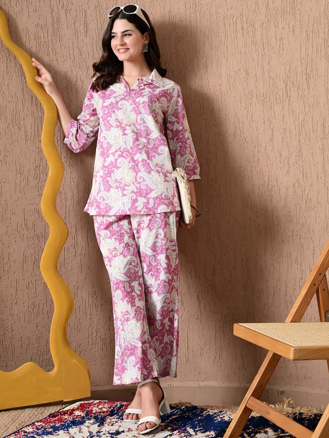 SILAKIVA Printed Shirt Collar Tunic & Trousers Co-Ords - view 1