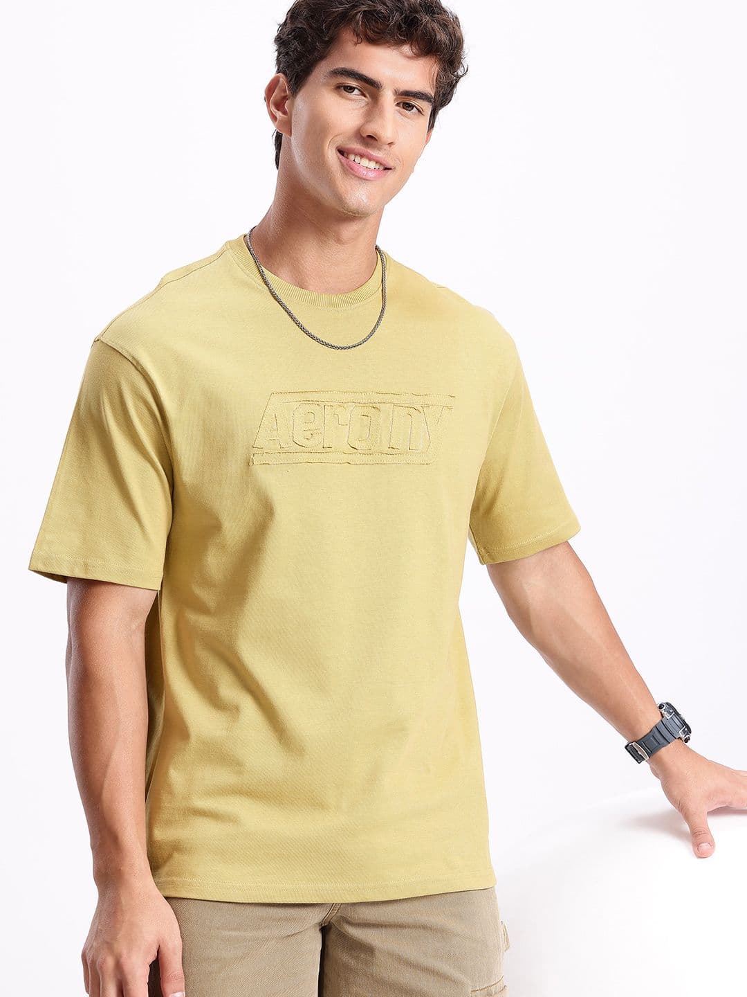 Aeropostale Brand Logo Applique Drop-Shoulder Sleeves Pure Cotton Relaxed Fit T-shirt - view 1