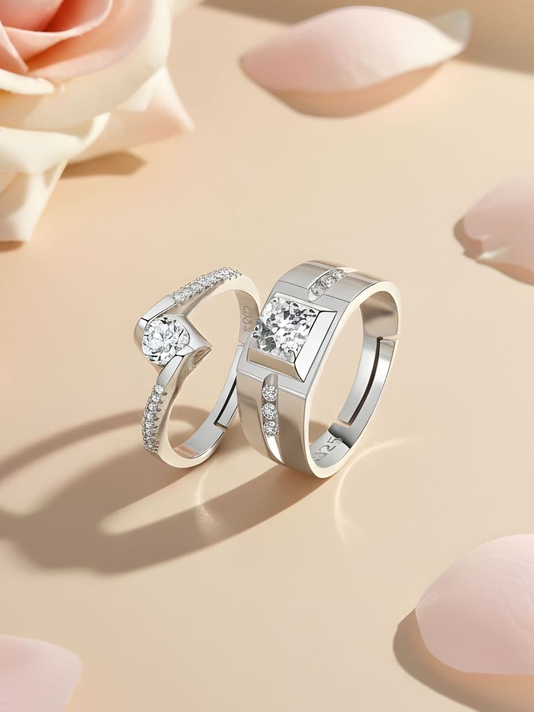 Bohey by KARATCART Set Of 2 American Diamond-Studded Adjustable Finger Ring - view 1