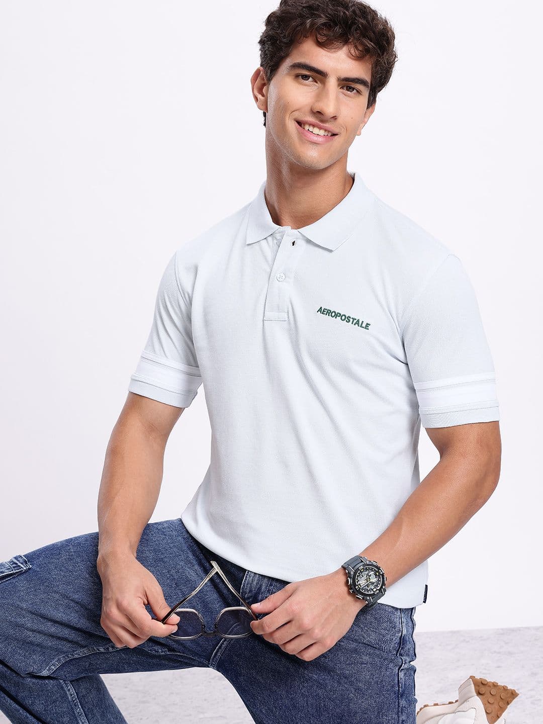 Aeropostale Brand Logo Embroidered Polo Collar Pure Cotton T-shirt - view 1