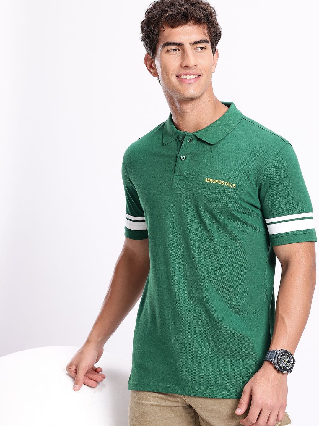Aeropostale Brand Logo Embroidered Polo Collar Pure Cotton T-shirt - view 1