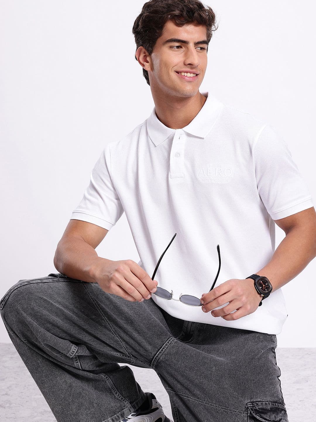 Aeropostale Brand Logo Embroidered Polo Collar Pure Cotton T-shirt - view 1