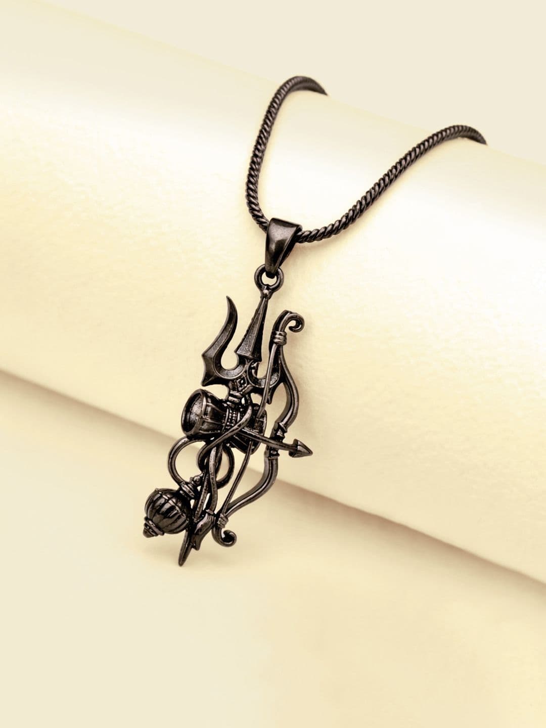 Voylla Spiritual Trishul Flame Black Rhodium Pendant Necklace For Men - view 1