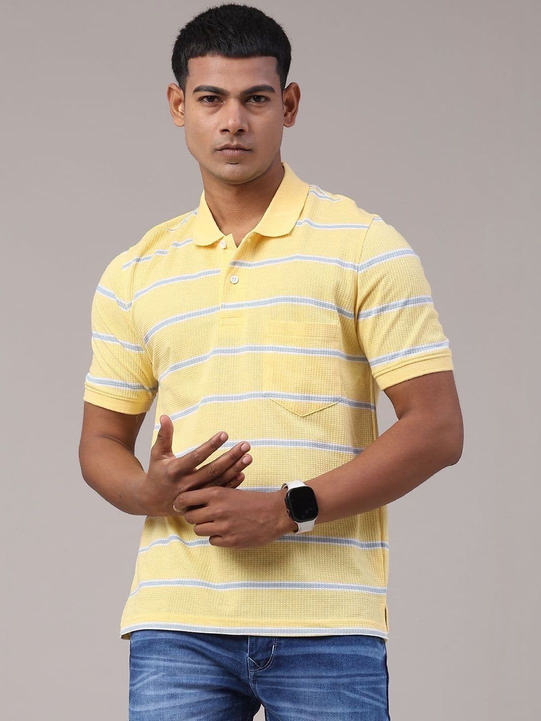 V-Mart Men Striped Polo Collar T-shirt - view 1