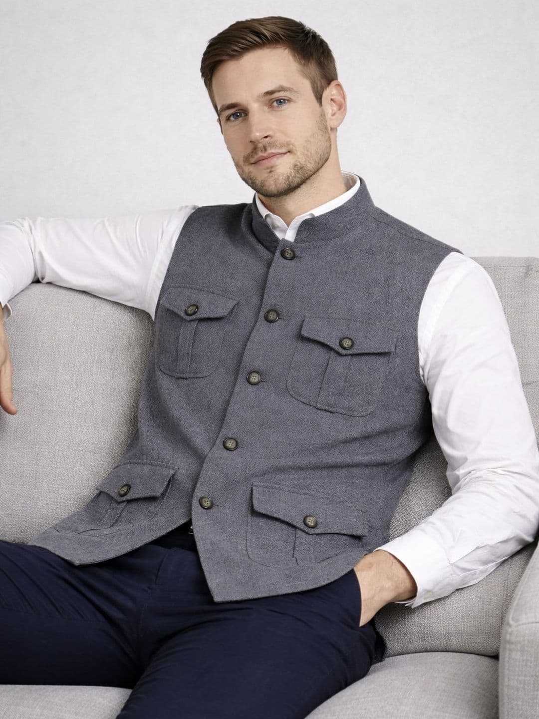 Latest Chikan Garments Mendarian Collar Neck Jacket - view 1