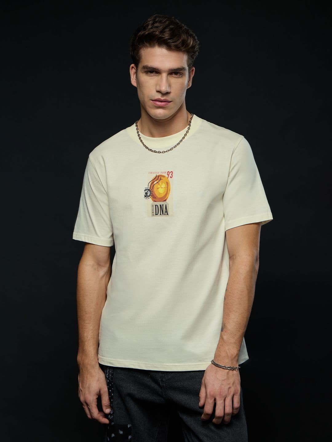 The Souled Store Men Relaxed Fit Jurassic Park Printed Off White T-Shirts - view 1