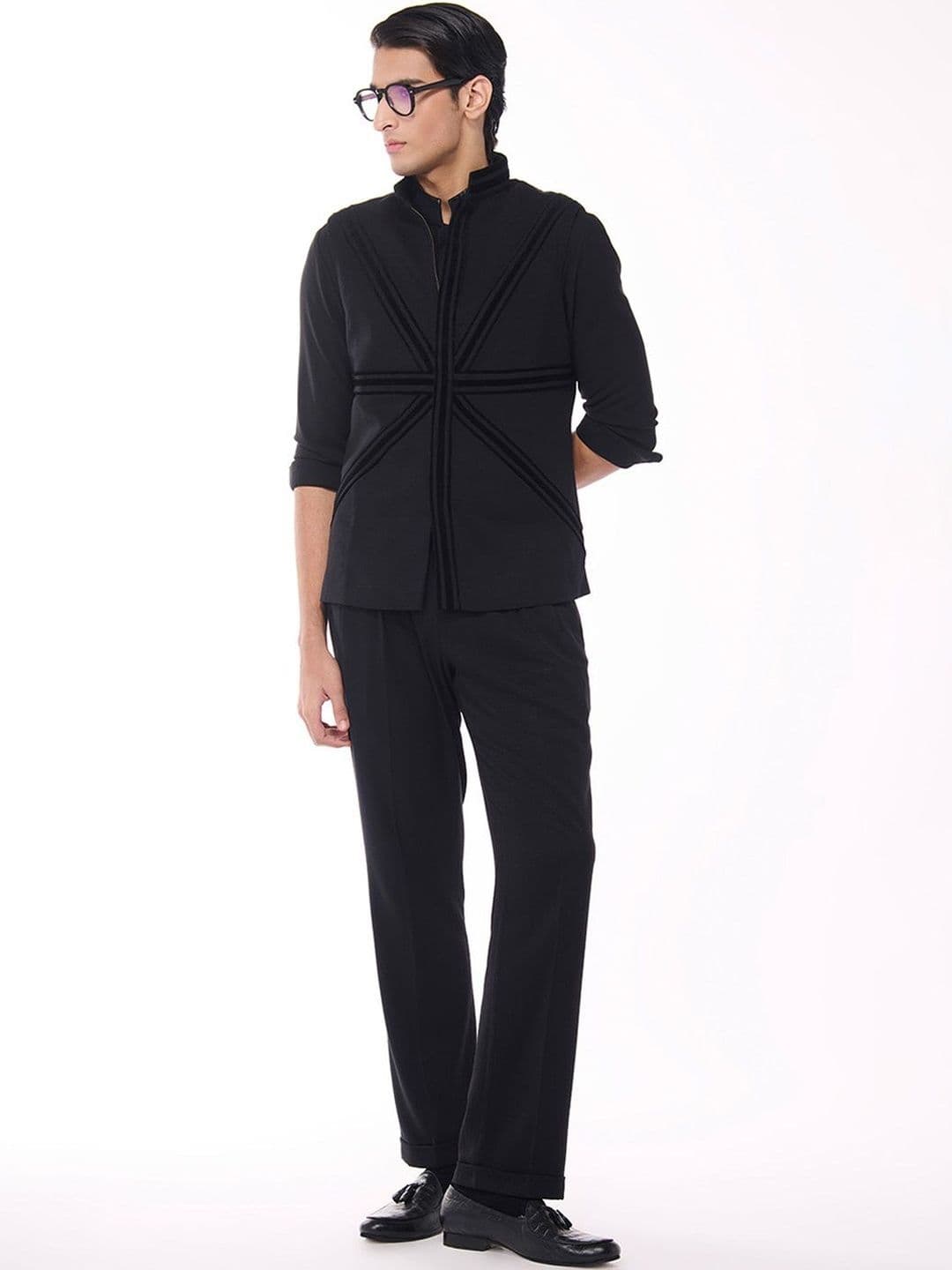 S&N by Shantnu Nikhil Mandarin Collar Velvet Jacket - view 1