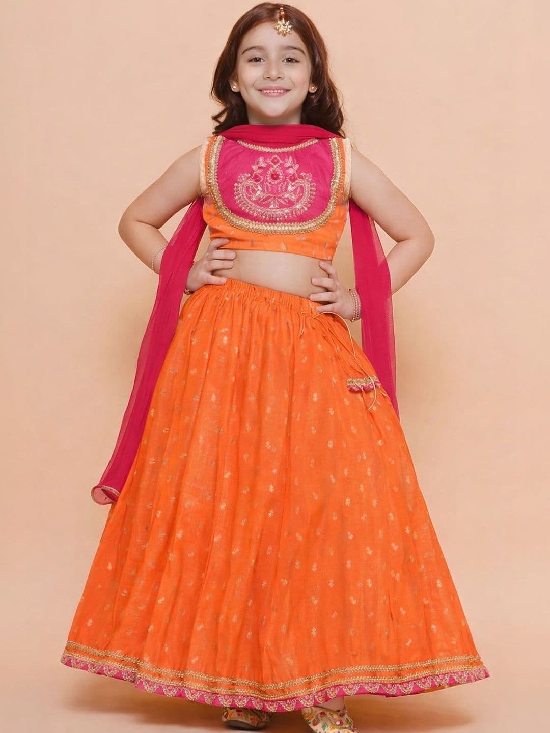 KATRODIYA ENTERPRISE Girls Embellished Tie and Dye Ready to Wear Lehenga & Blouse With Dupatta - view 1