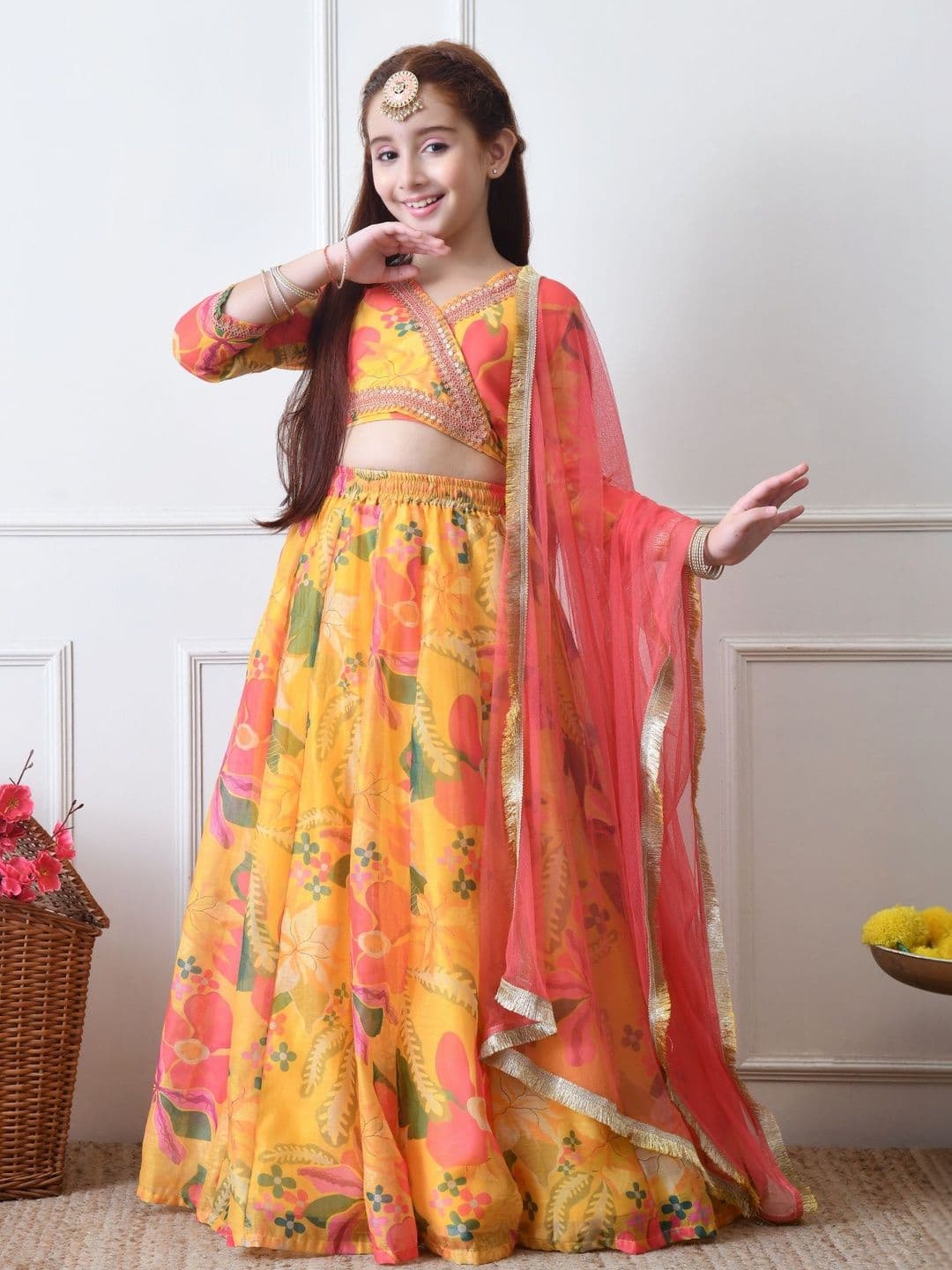 House of Pataudi Girls Embroidered Flared Lehenga Choli with Dupatta - view 1