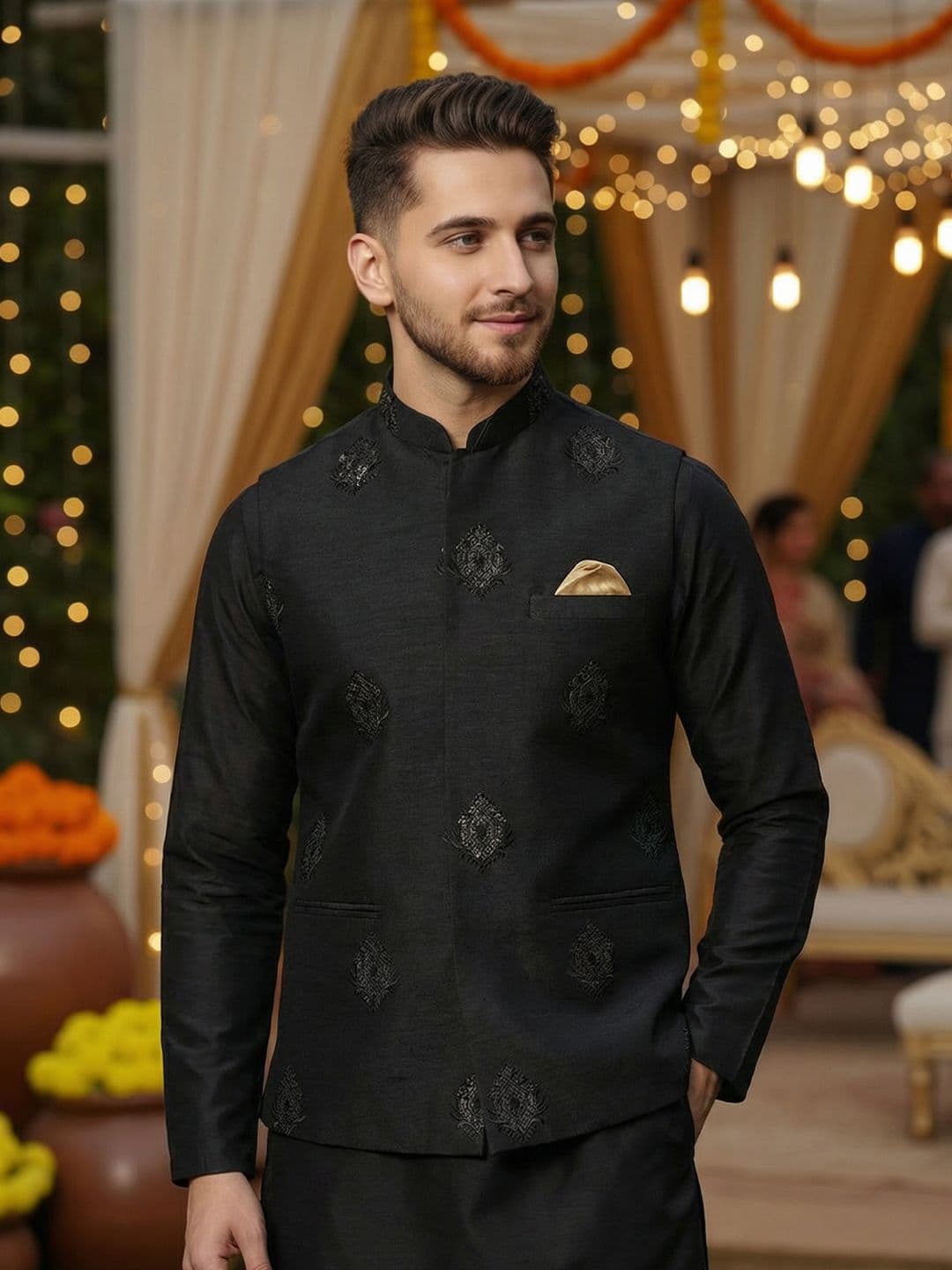 KISAH Men Embroidered Regular Fit Ethnic Motifs Nehru Jacket - view 1