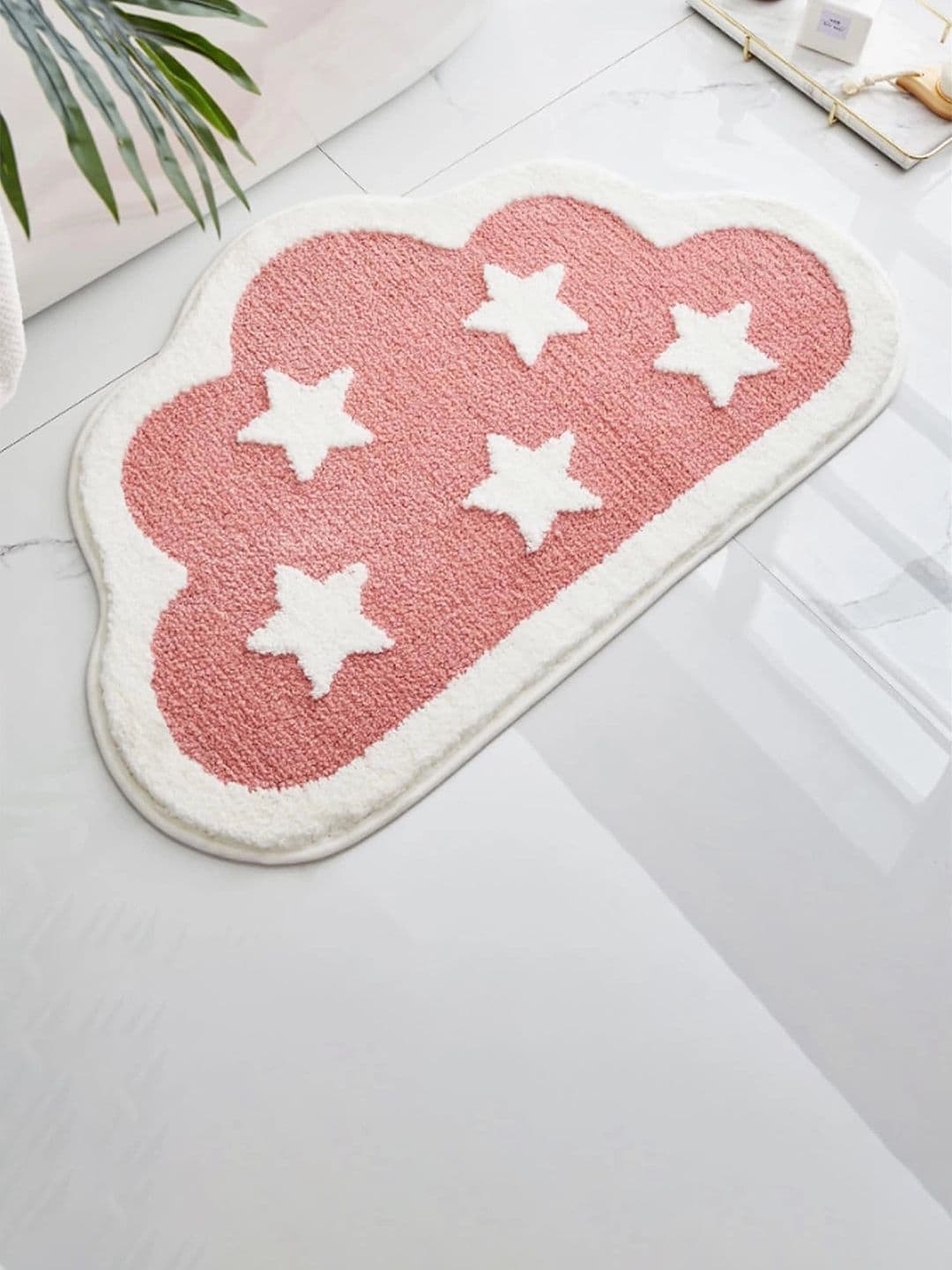 Homio Peach & White Printed 2000 GSM Anti-Slip Bath Rug - view 1