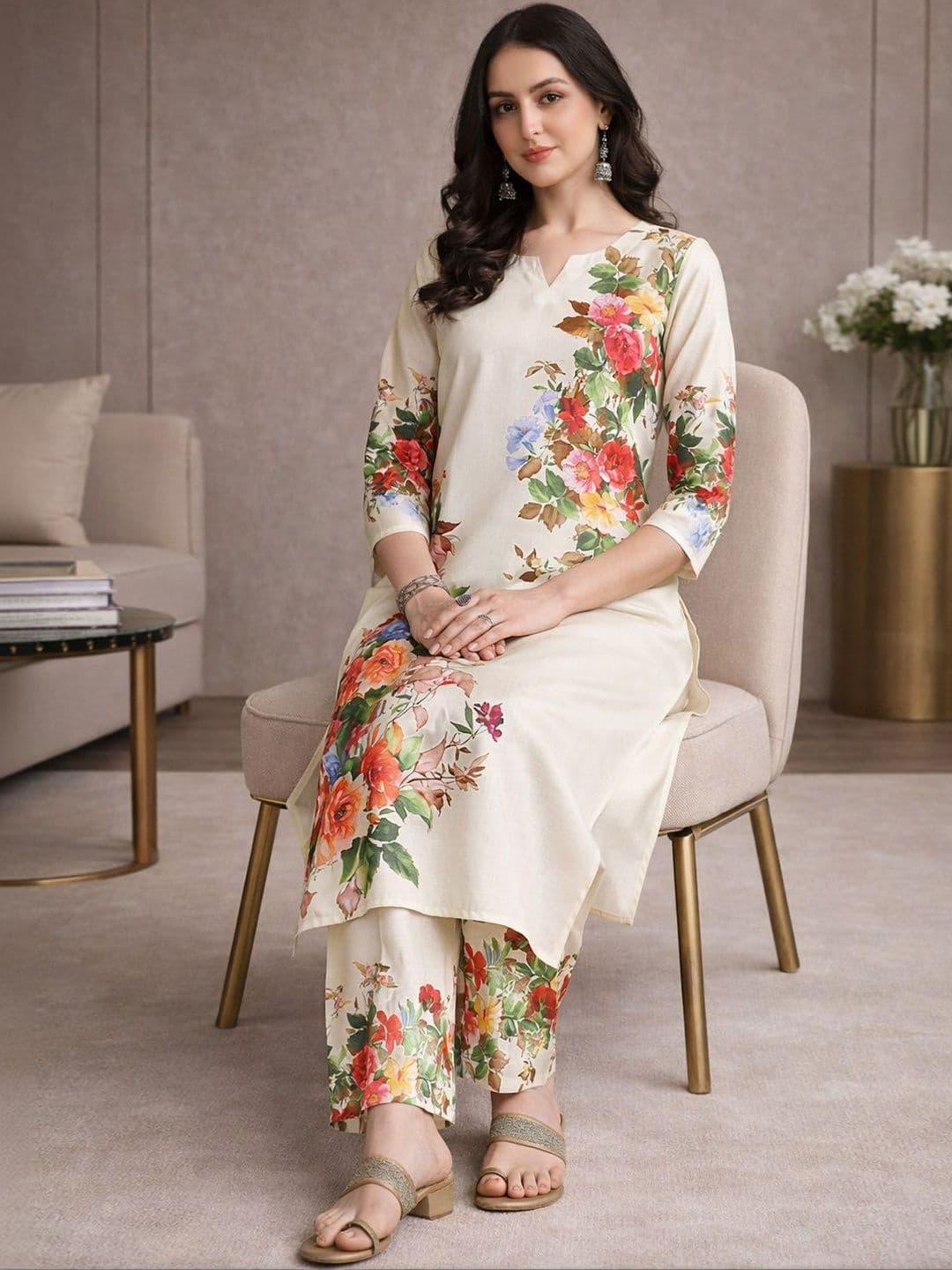 Anouk Rustic Floral Printed Tunic with Trousers - view 1