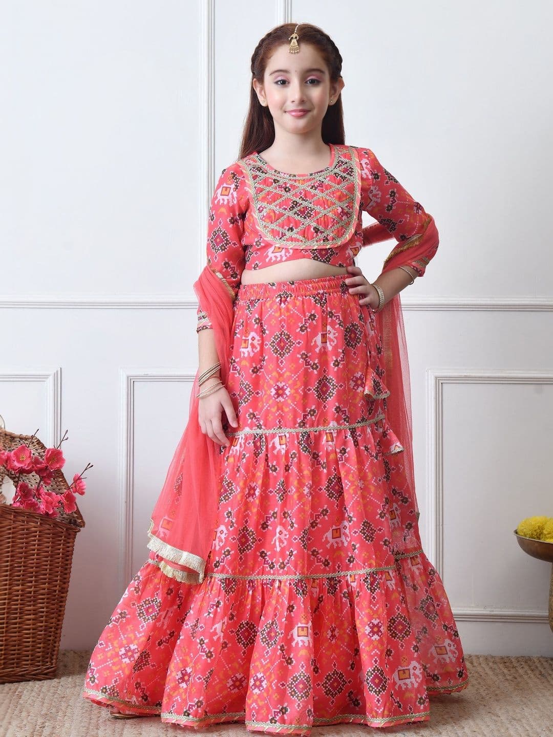 House of Pataudi Girls Printed Flared Lehenga Choli with Dupatta - view 1