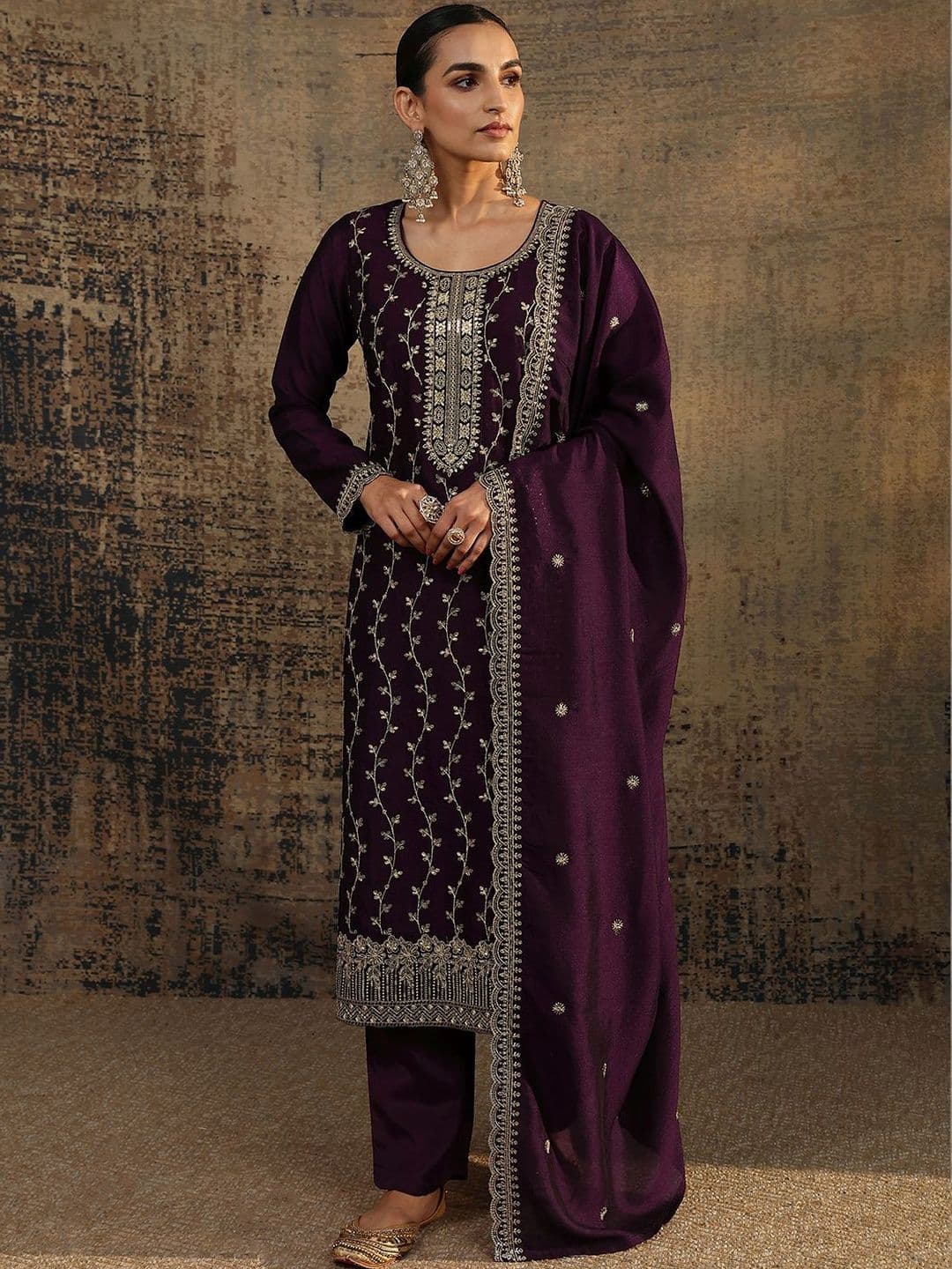 Libas Women Ethnic Motifs Embroidered Regular Thread Work Kurta with Trousers & With Dupatta - view 1