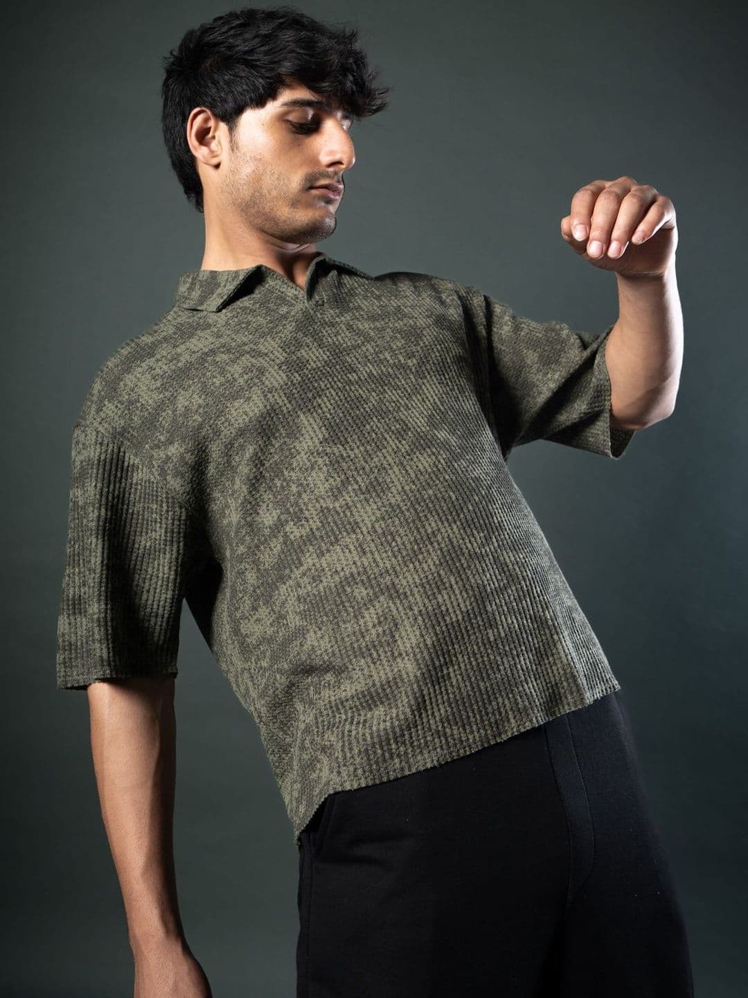 Powerlook Men Printed Polo Collar Drop-Shoulder Sleeves T-shirt - view 1