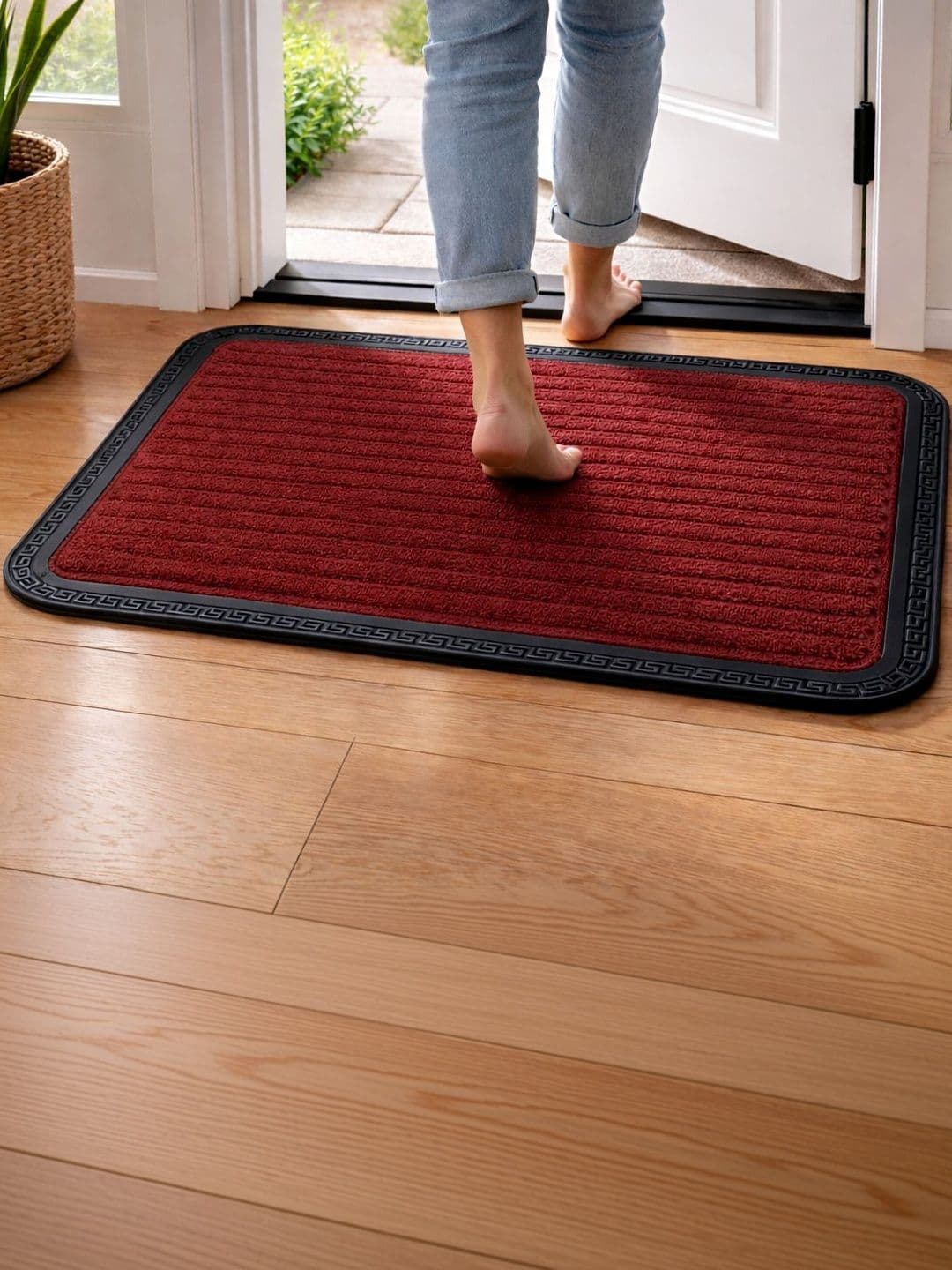 GEET CREATIONS Maroon & Black Self-Designed Anti-Skid Doormat - view 1