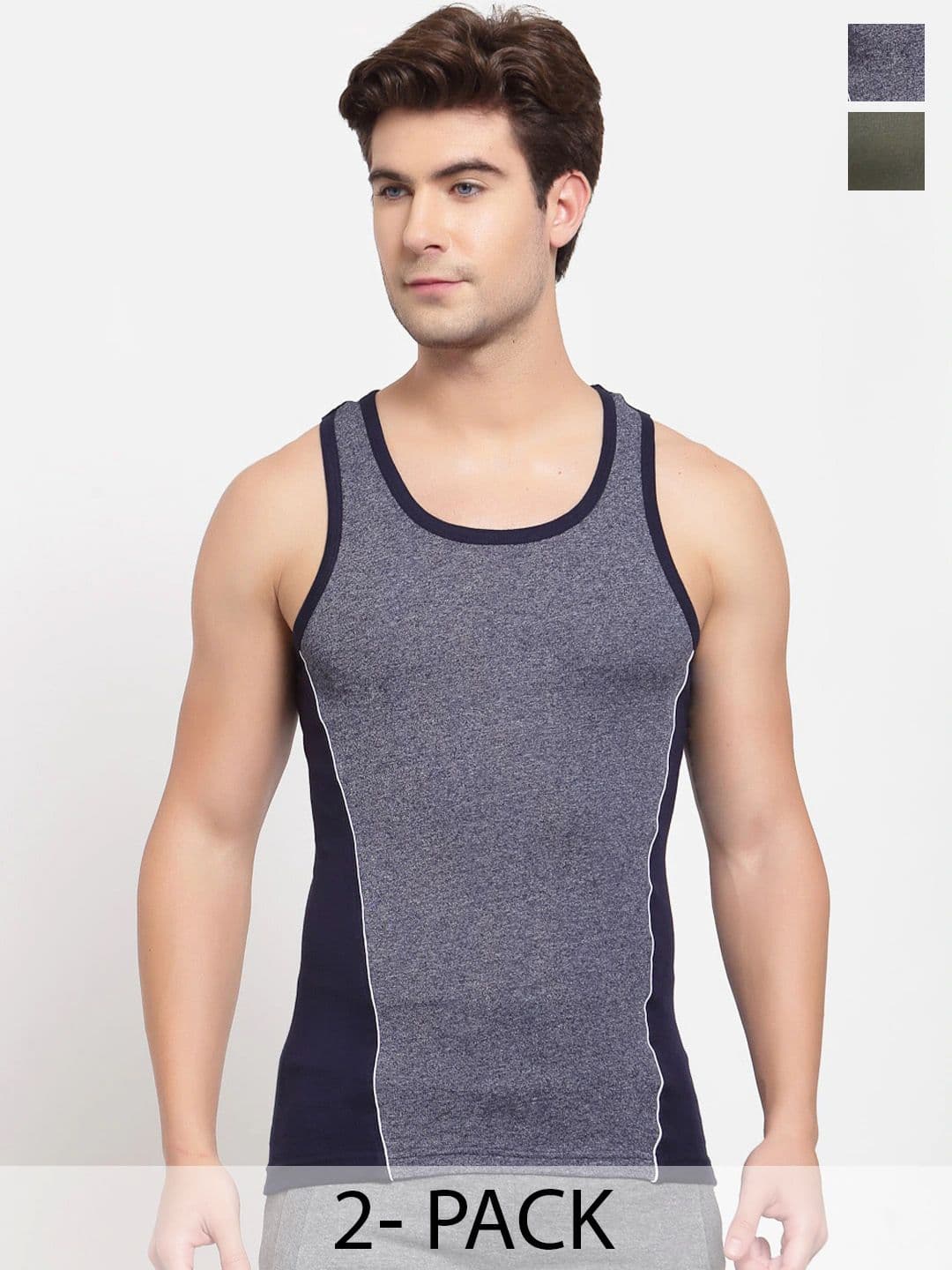 Sporto by Macho Men Pack Of 2 Colourblocked Cotton Gym Vest - view 1