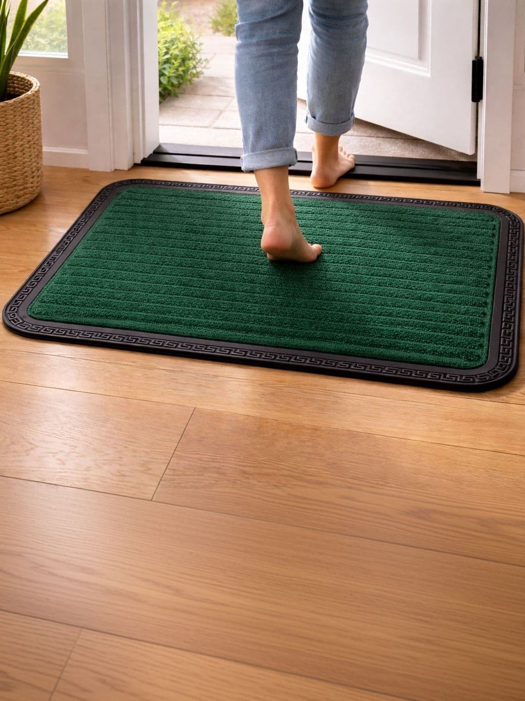 GEET CREATIONS Green & Black Self-Designed Anti-Skid Doormat - view 1