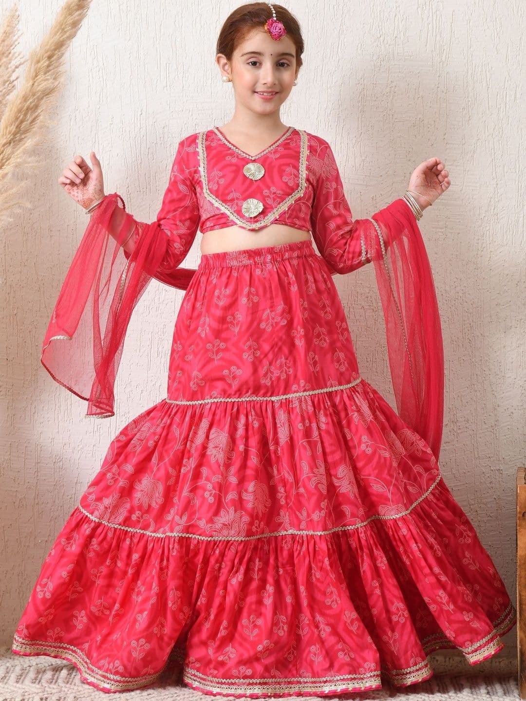 House of Pataudi Girls Printed Flared Lehenga Choli with Dupatta - view 1