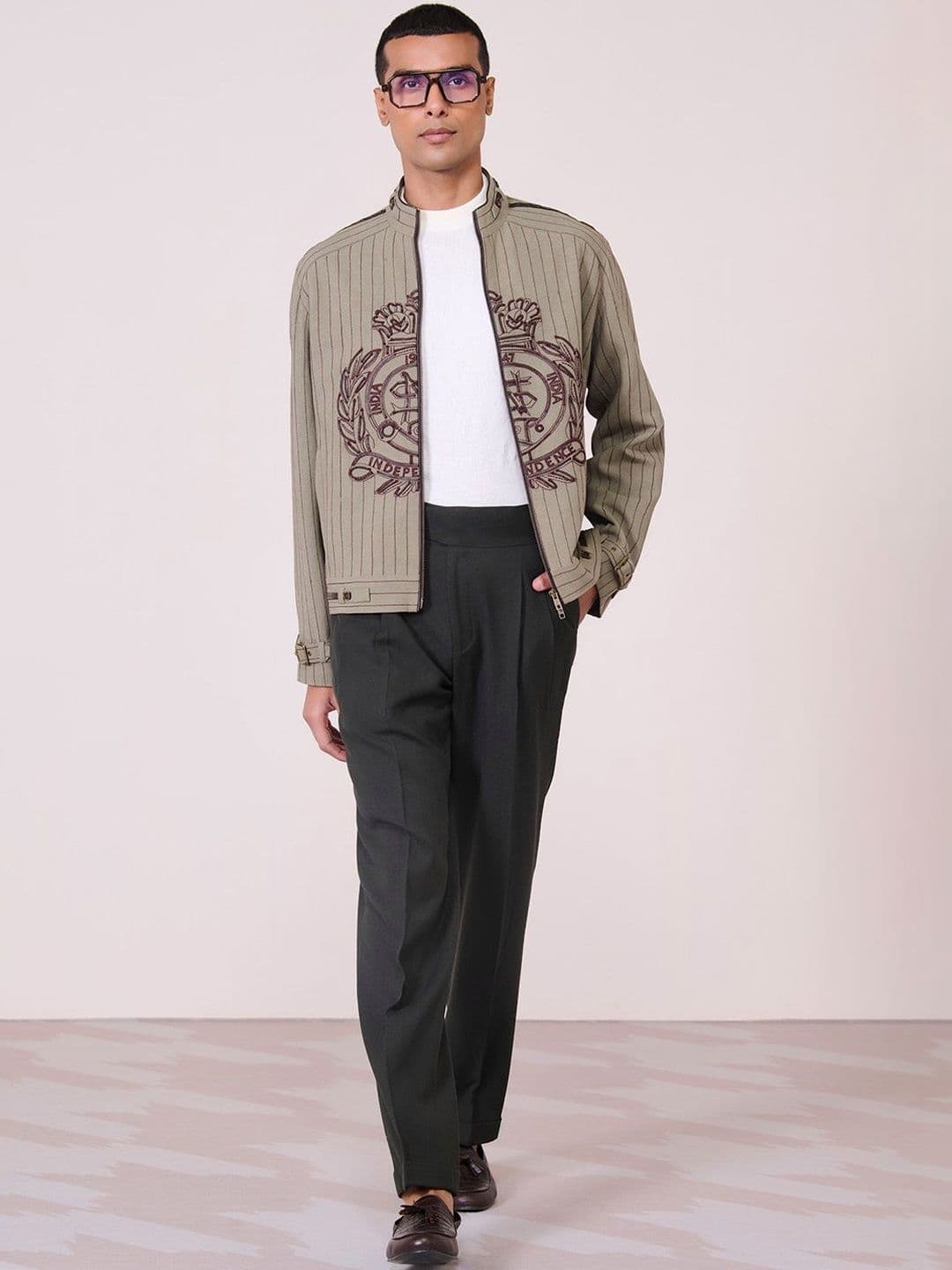 S&N by Shantnu Nikhil Men Striped Bomber with Embroidered Jacket - view 1