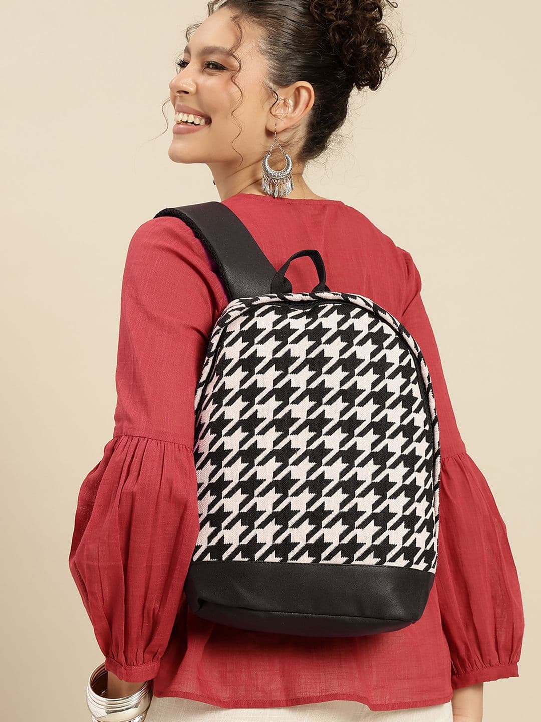 Anouk Women Geometric Self Design Backpack - view 1