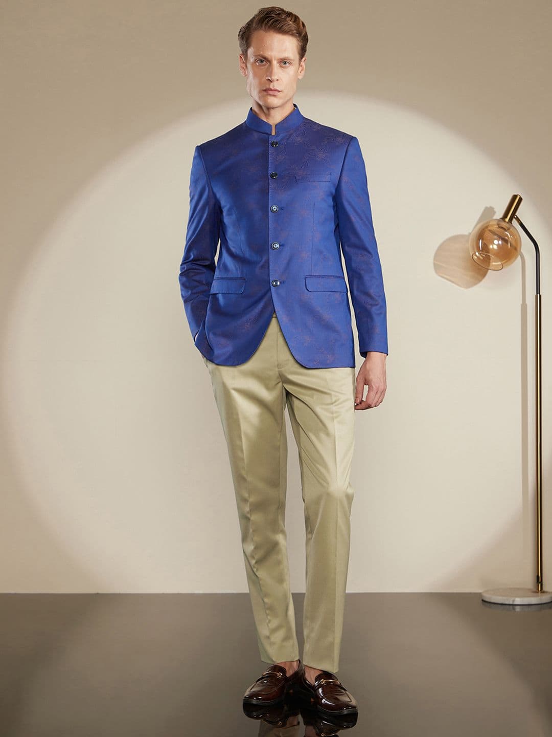 Peter England Elite Mandarin Collar Bandhgala Slim-Fit Two-Piece Suit - view 1