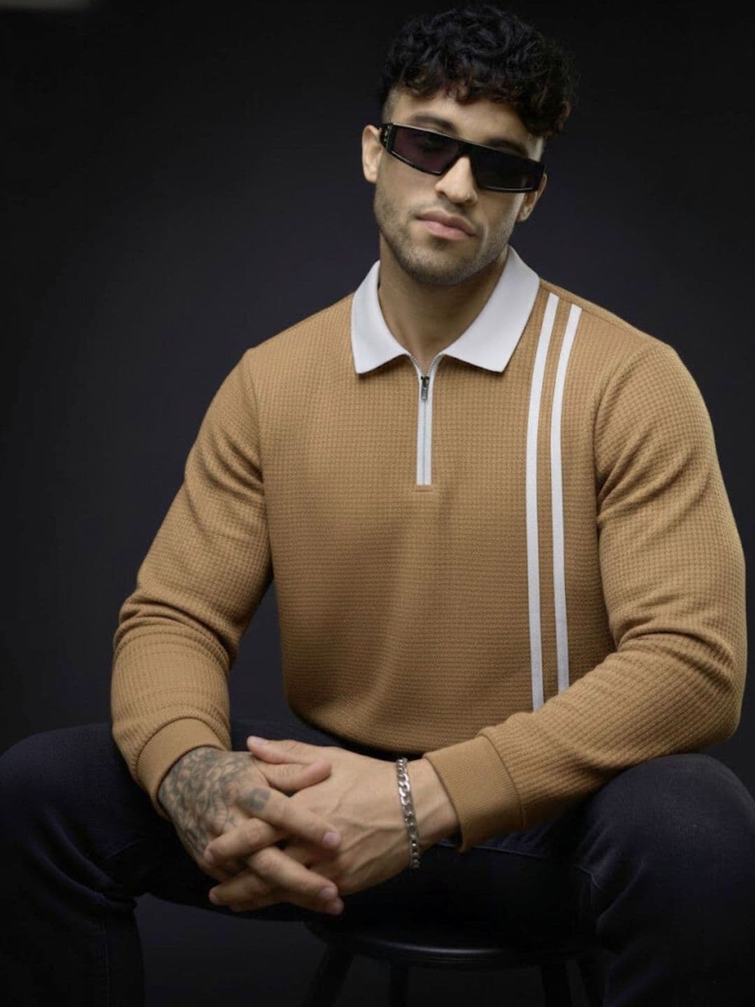 R.Code by The Roadster Life Co. Men Striped Polo Collar T-shirt - view 1