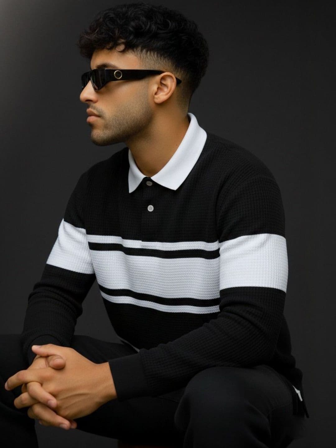 R.Code by The Roadster Life Co. Men Striped Polo Collar T-shirt - view 1