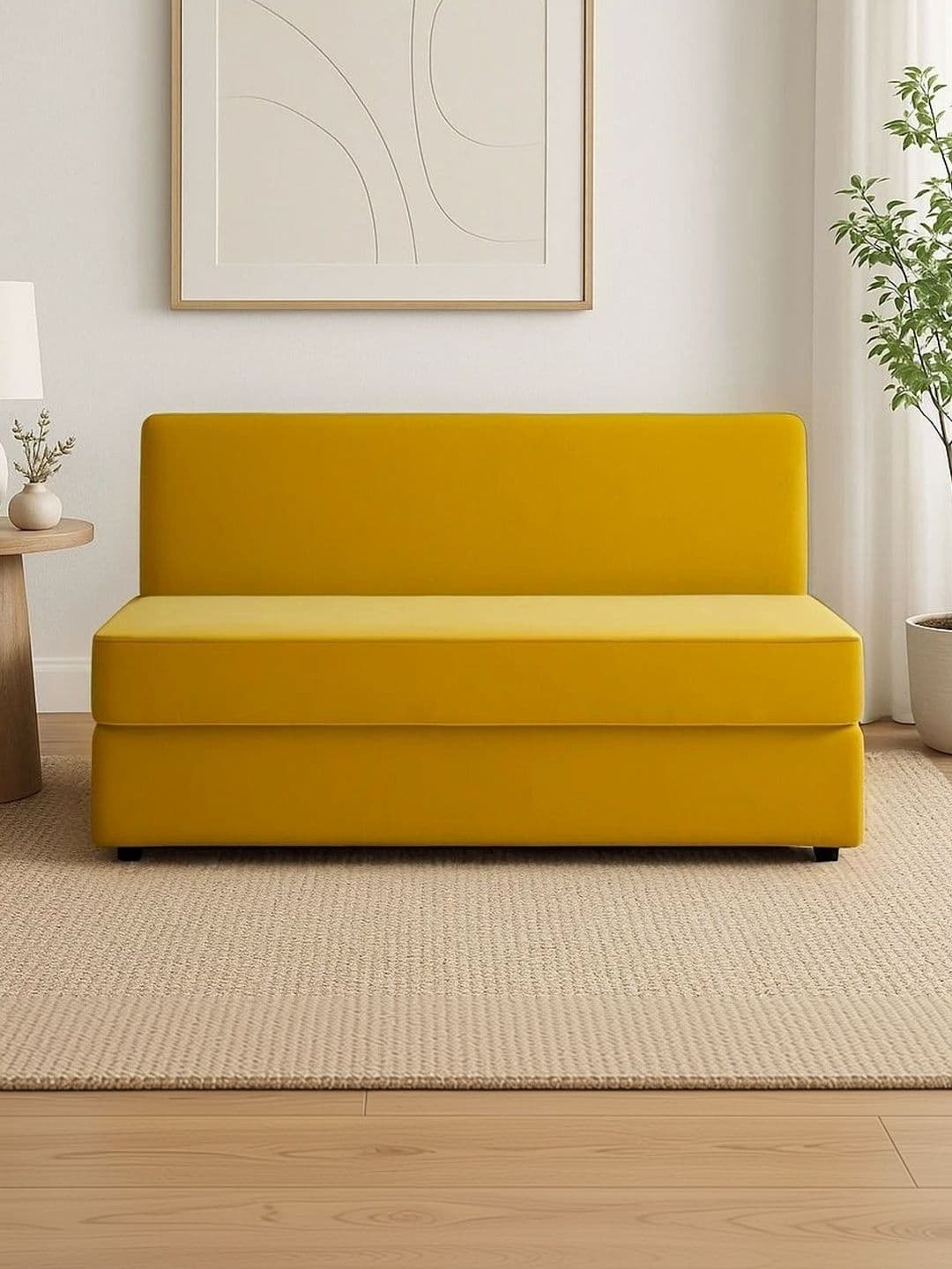 Pum Pum Yellow Leatherette 2 Seater Fold Out Sofa Cum Bed - view 1