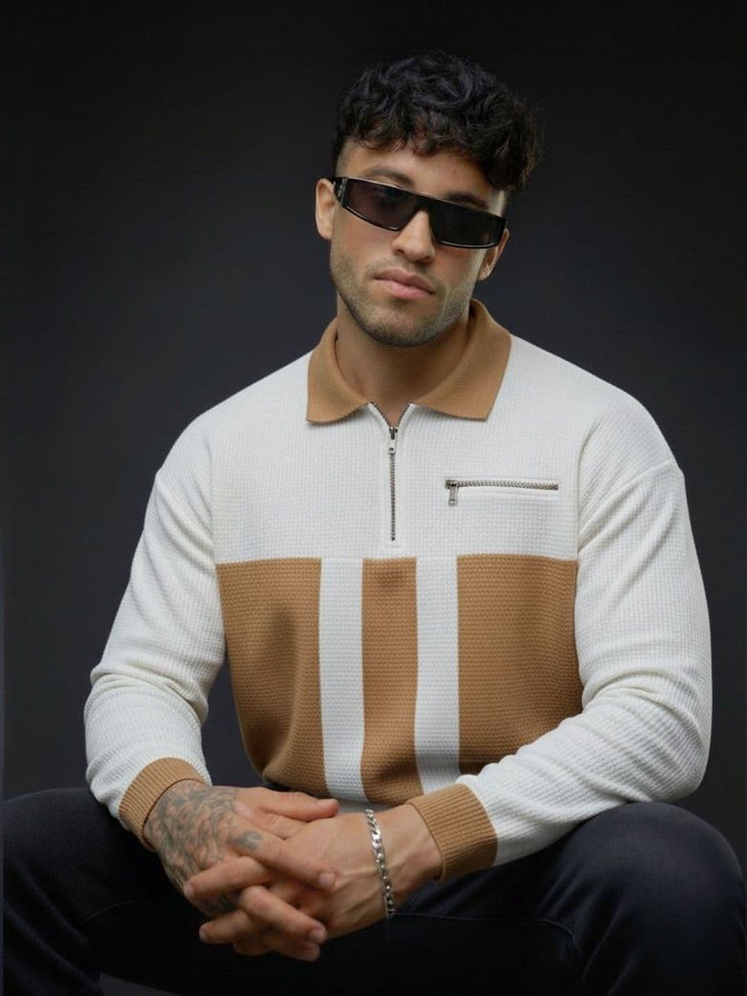 R.Code by The Roadster Life Co. Men Colourblocked Polo Collar Pockets T-shirt - view 1