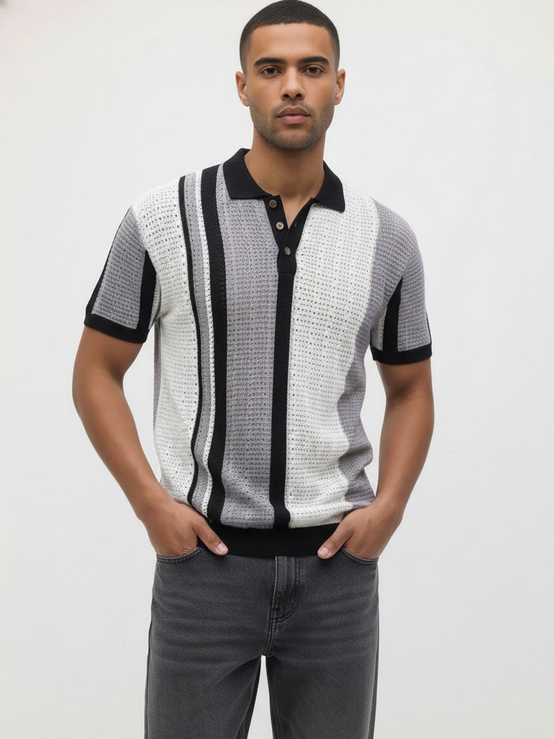 The Roadster Life Co. Open Weave Knitted Polo Collar T-shirt - view 1