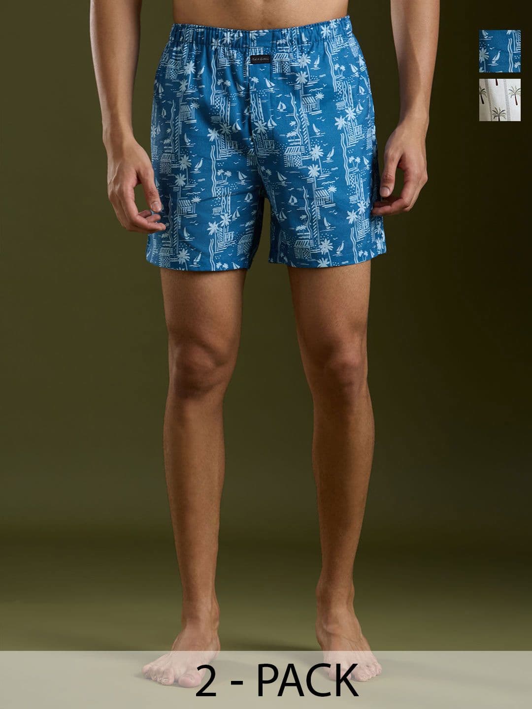 Mast & Harbour Pack Of 2 Printed Pure Cotton Boxers - view 1