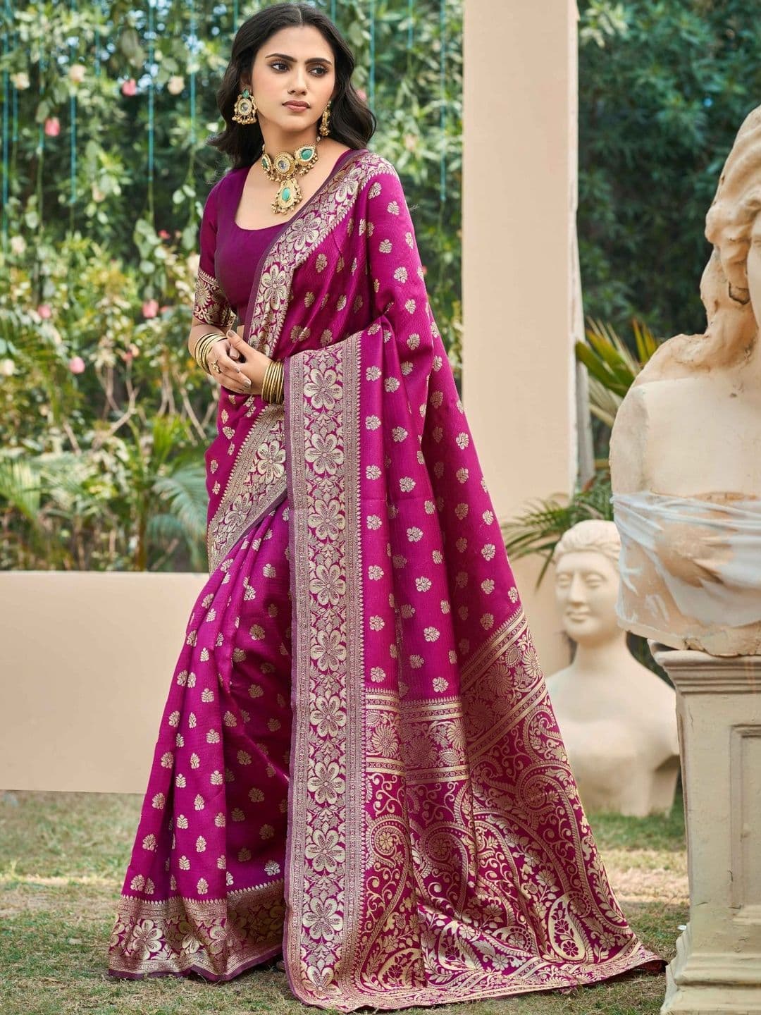 SZN Woven Design Zari Silk Blend Handloom Banarasi Saree - view 1