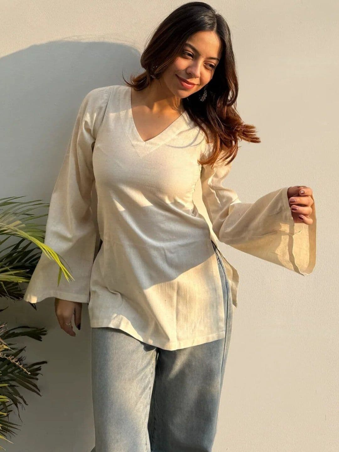 SAANVRA V-Neck Flared Sleeves Kurti - view 1