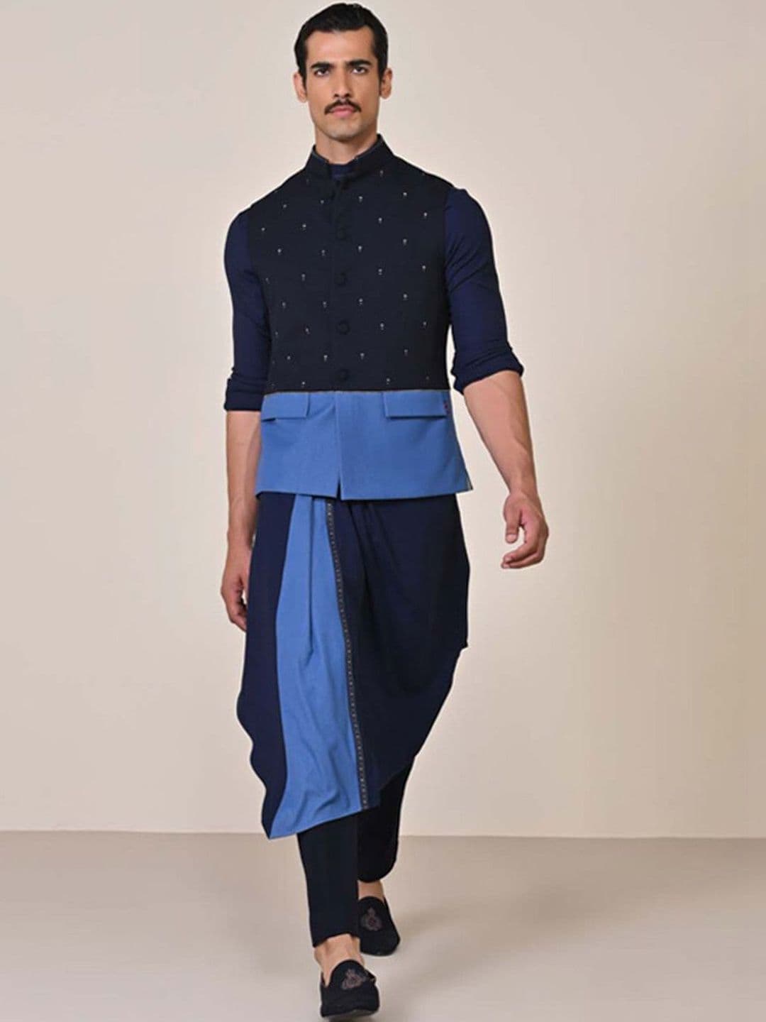 S&N by Shantnu Nikhil Colourbocked Nehru Jacket - view 1