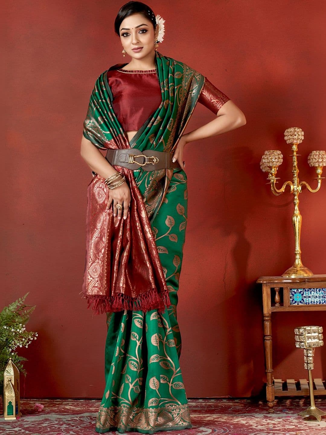 SZN Floral Zari Silk Blend Heavy Work Banarasi Saree - view 1