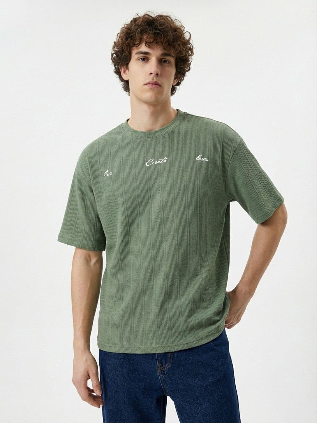glitchez Relaxed Textured Drop-Shoulder Sleeves T-shirt - view 1