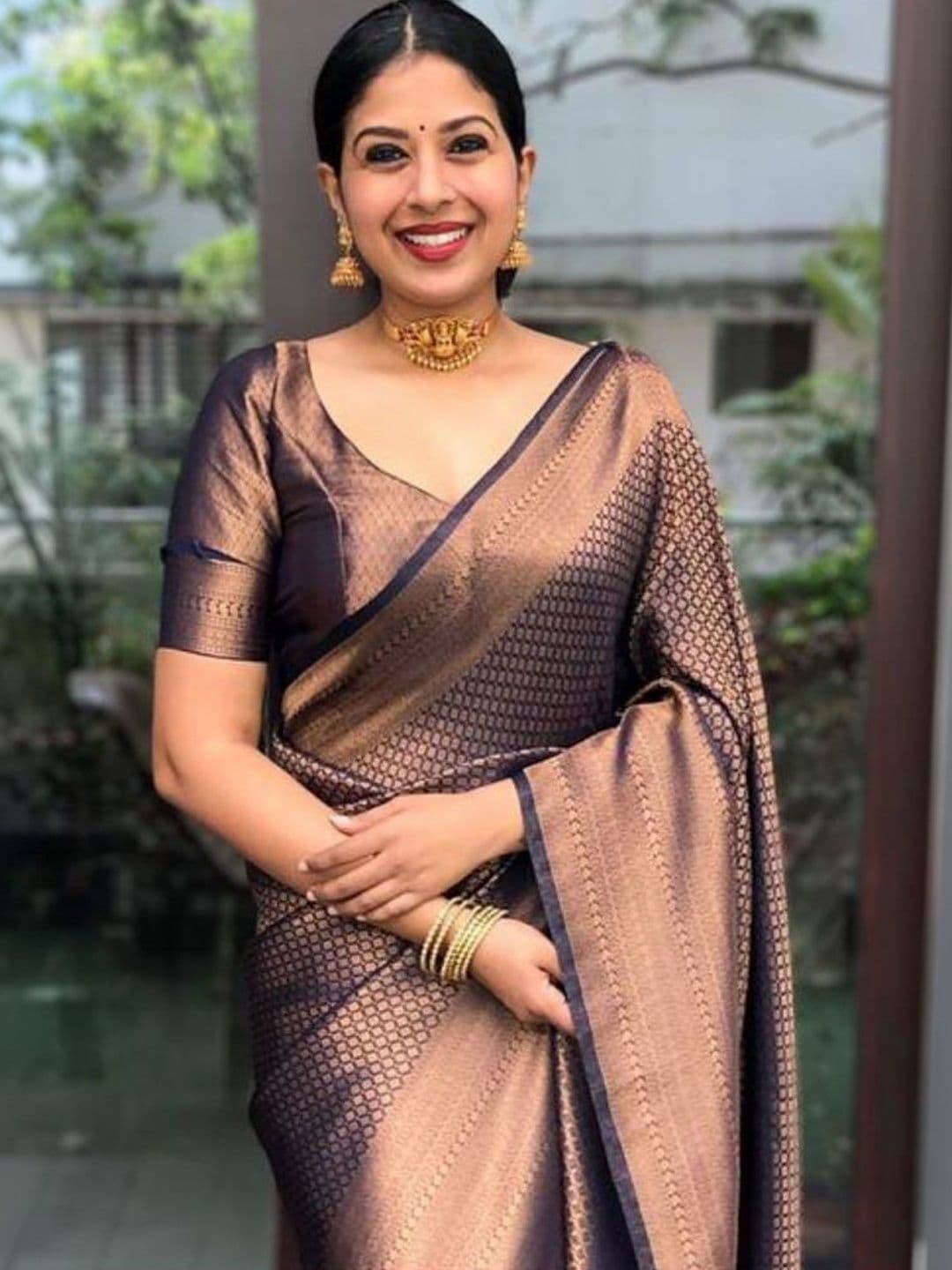 all about you Woven Design Zari Silk Blend Banarasi Saree - view 1