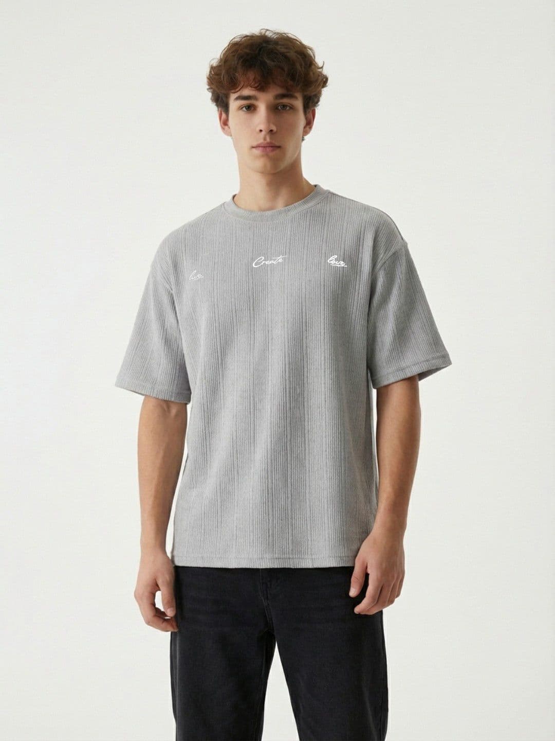 glitchez Relaxed Textured Drop-Shoulder Sleeves T-shirt - view 1