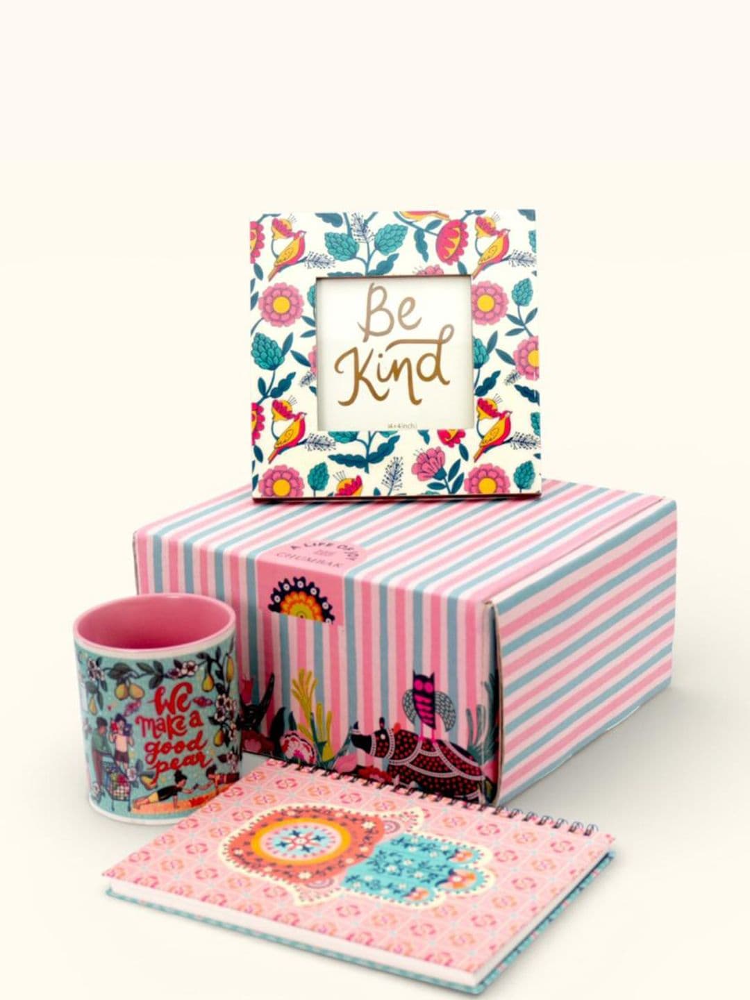 Chumbak 3Pcs Pink & Blue Printed Coffee Mug Photo Frame & Notebook Valentine's Gift set For Family - view 1
