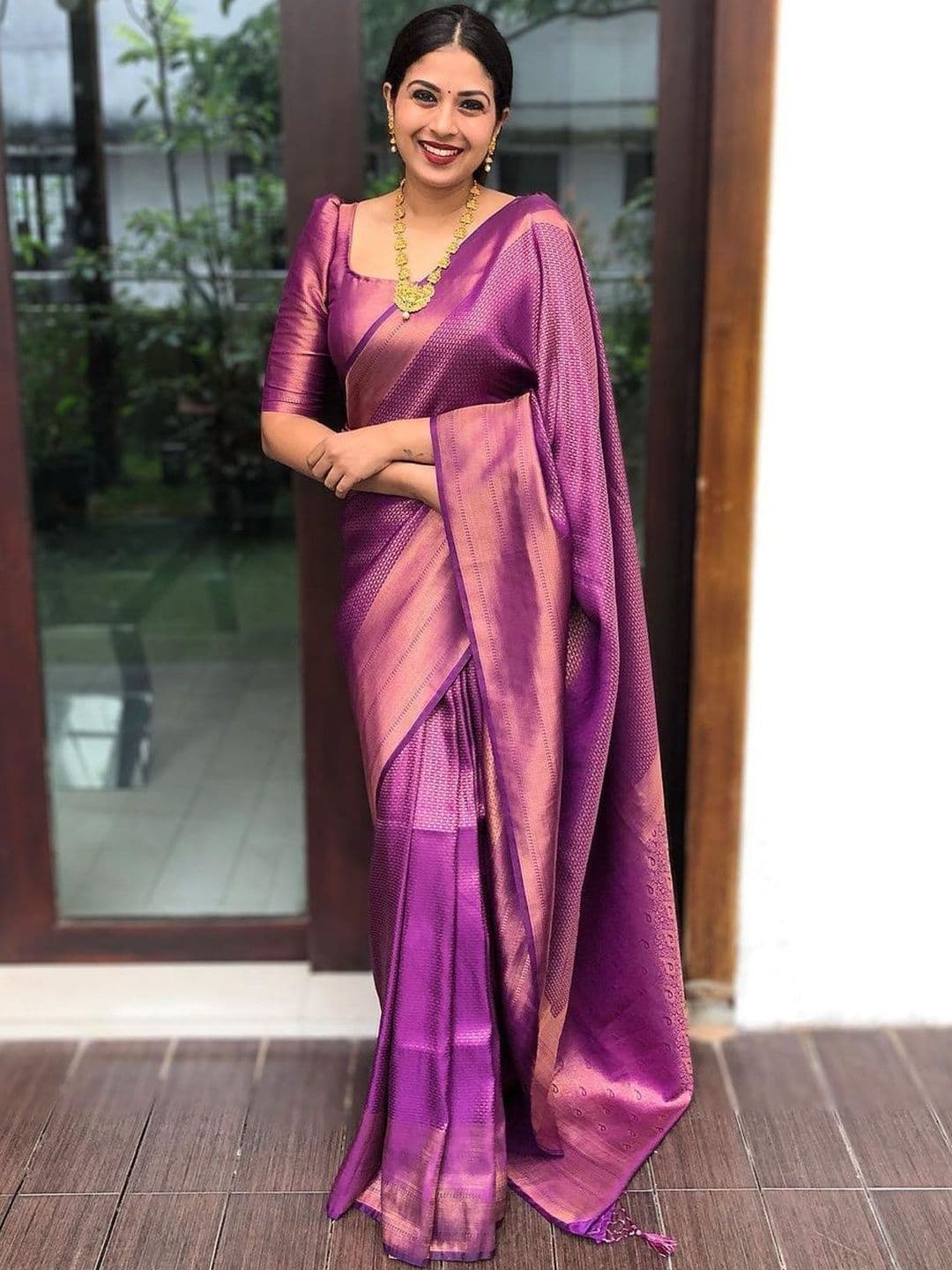 all about you Woven Design Zari Silk Blend Banarasi Saree - view 1