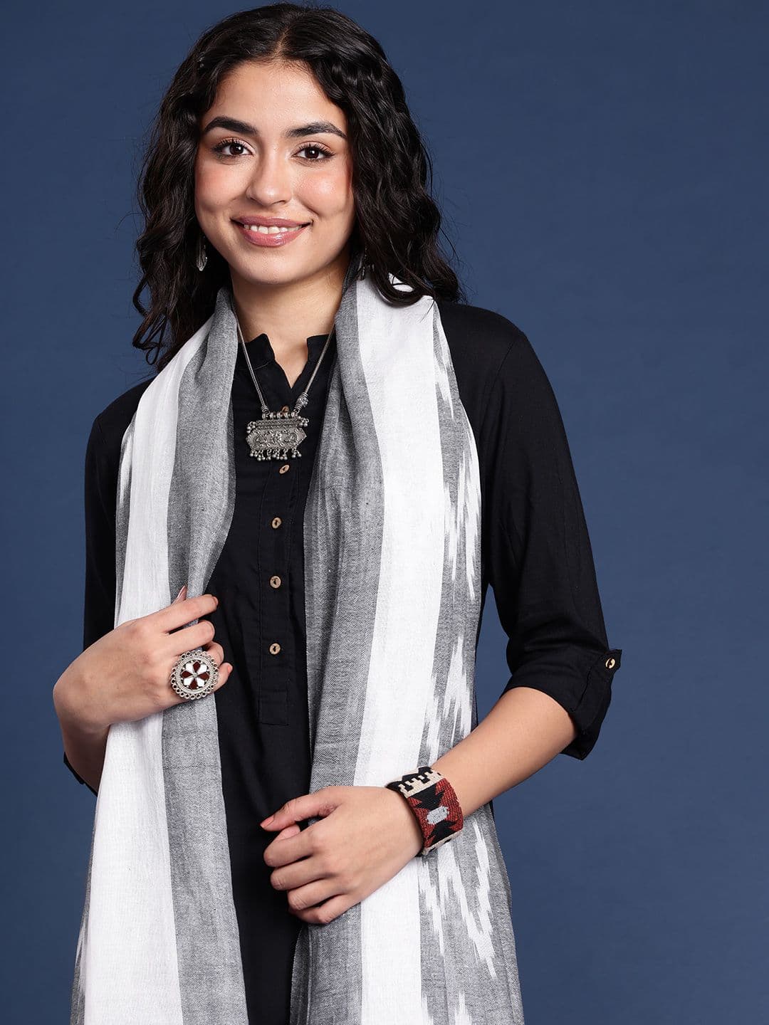 Taavi Woven Design Pure Cotton Ikat Dupatta - view 1