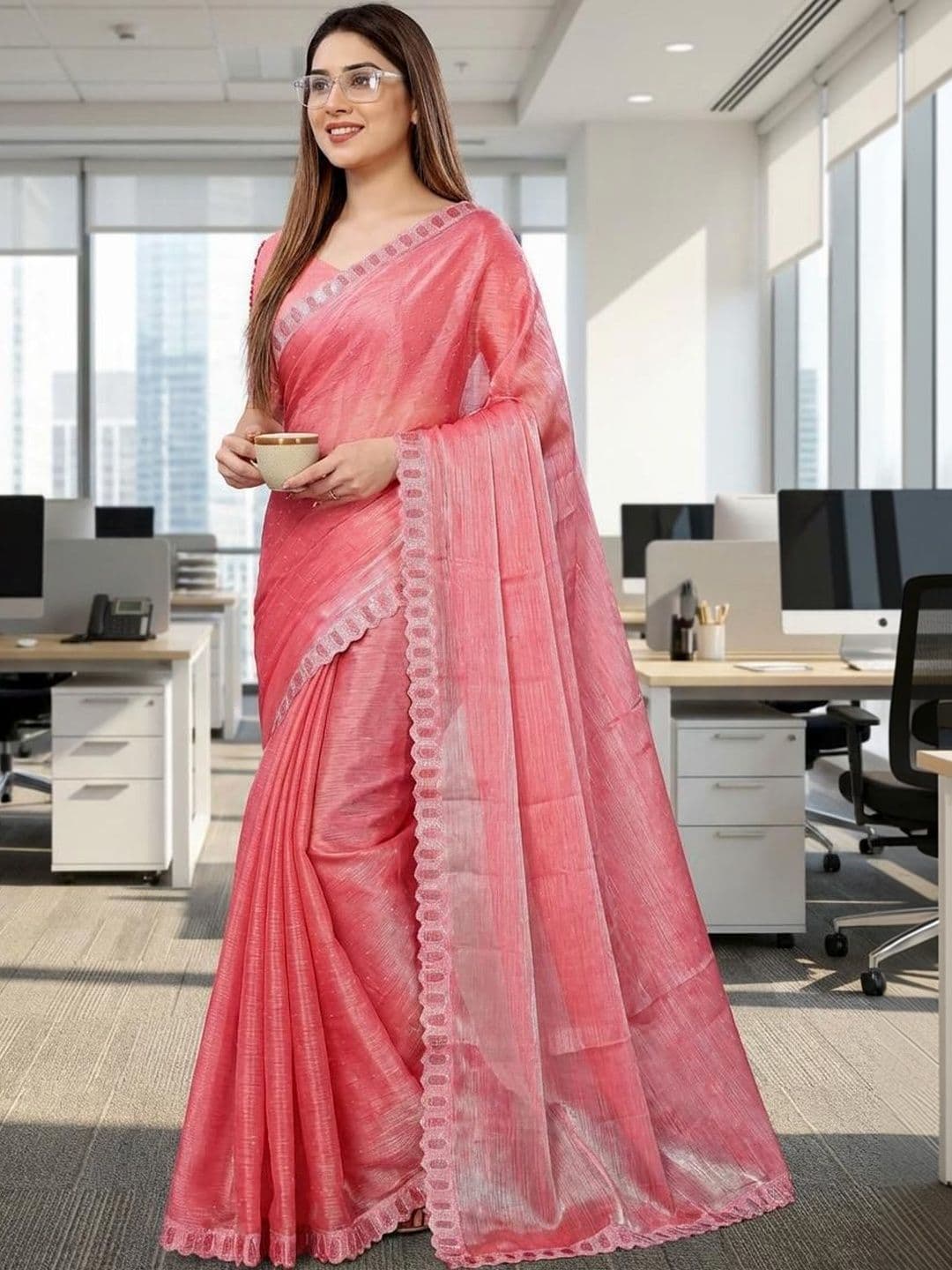 STYLE MODA Sequinned Tissue Saree - view 1